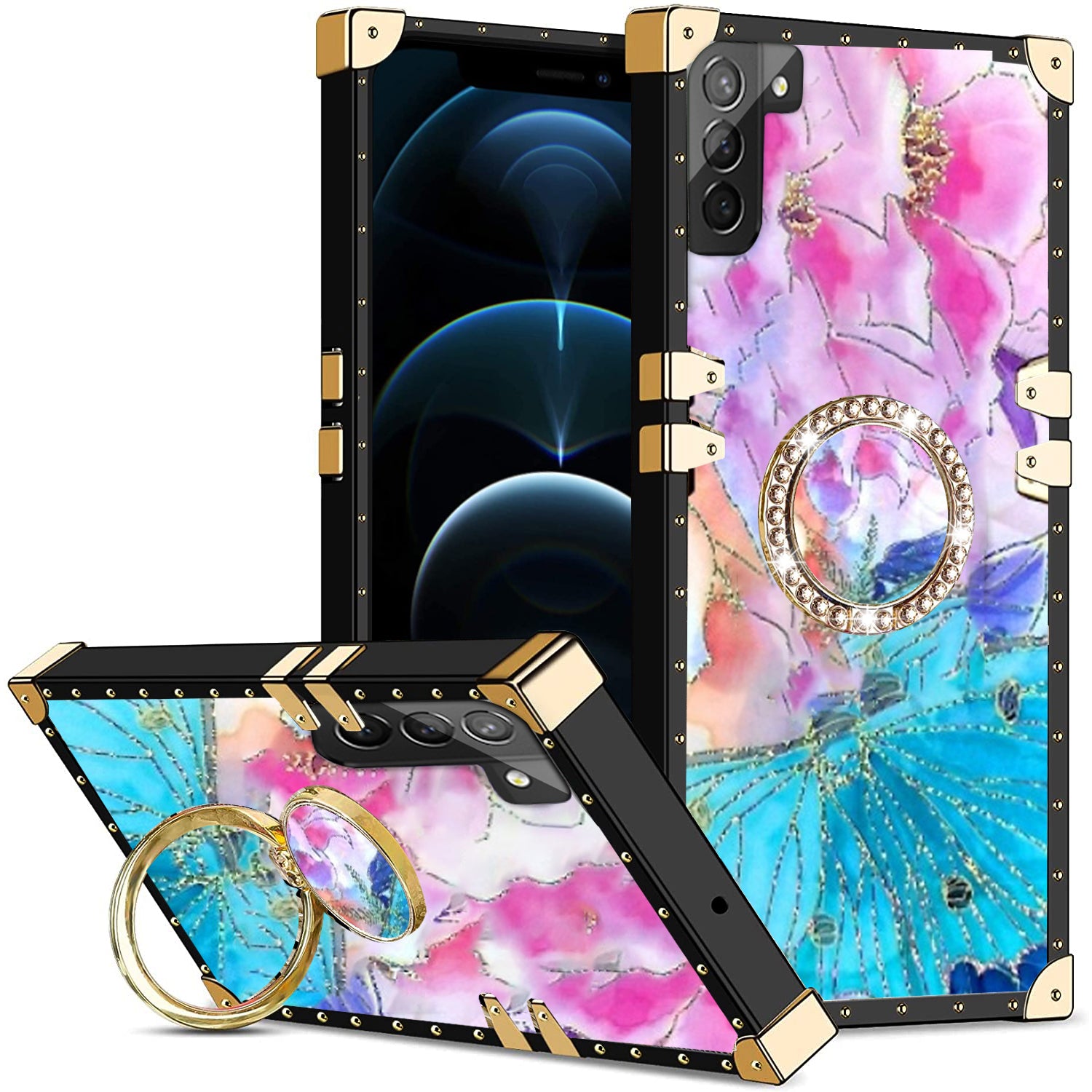 TPU Luxury Shiny Flower Fashion Case with Kickstand for Samsung Galaxy S22 Plus