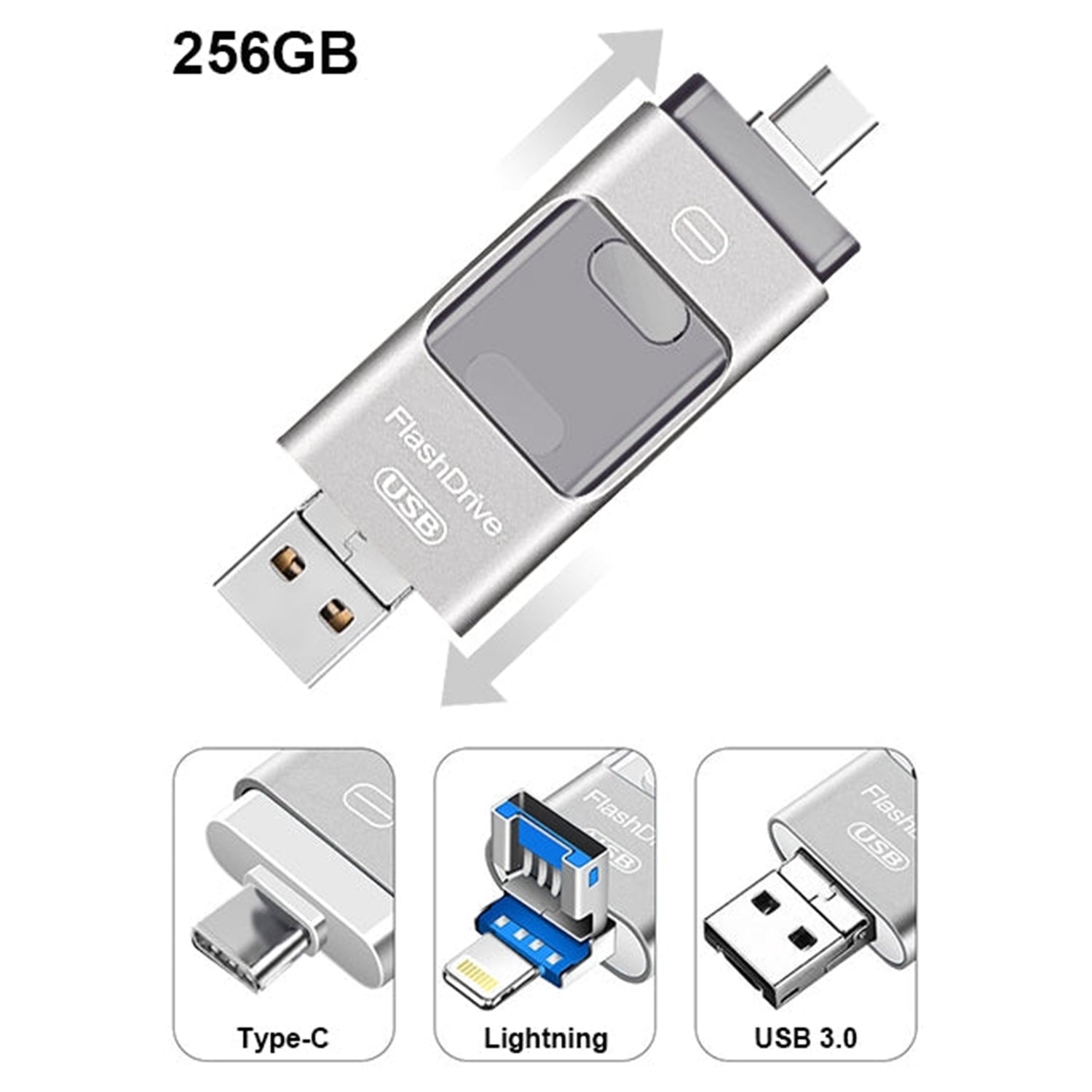 3 in1(Type C & Lightning & USB3.0) i Flash Drive for Apple iOS & Android & Computers (256GB)