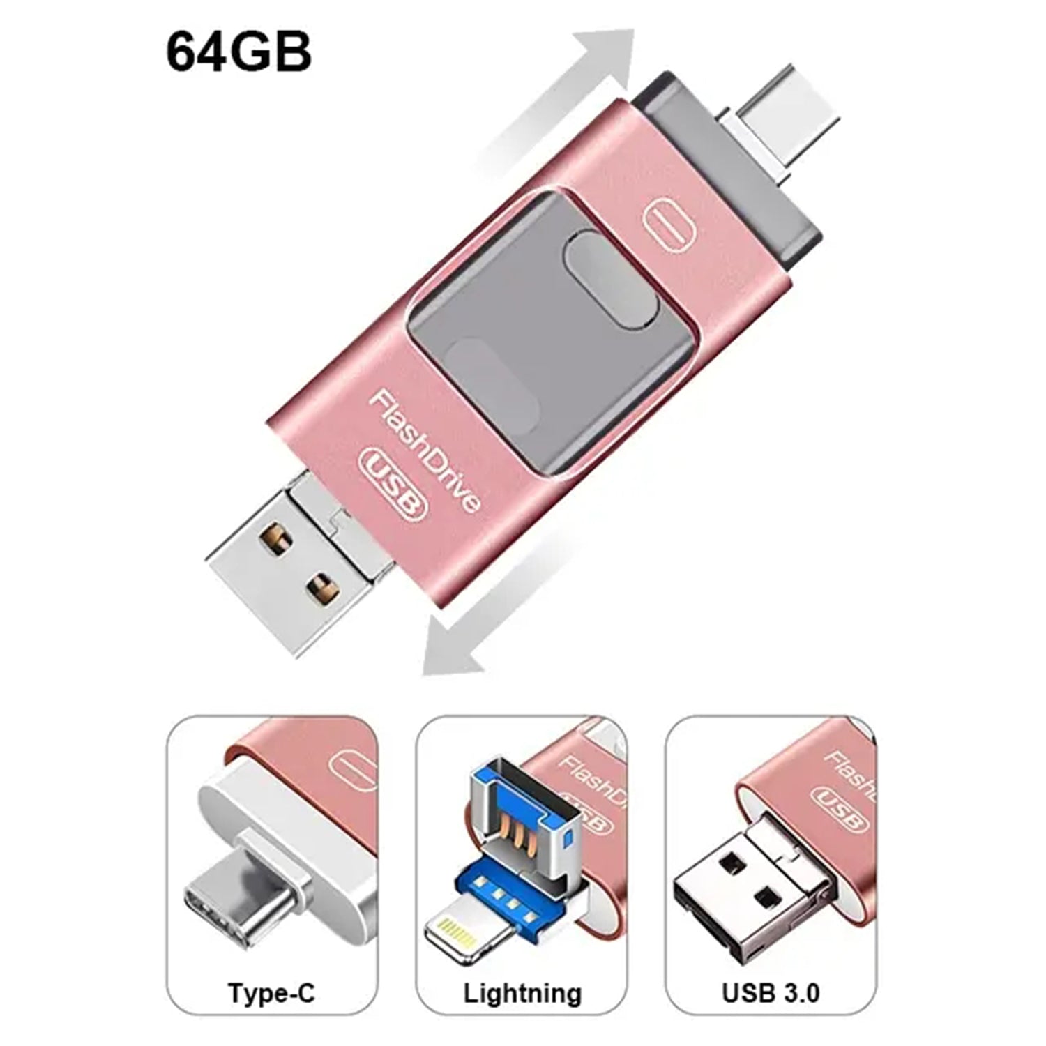 3 in1(Type C & Lightning & USB3.0) i Flash Drive for Apple iOS & Android & Computers (64GB)