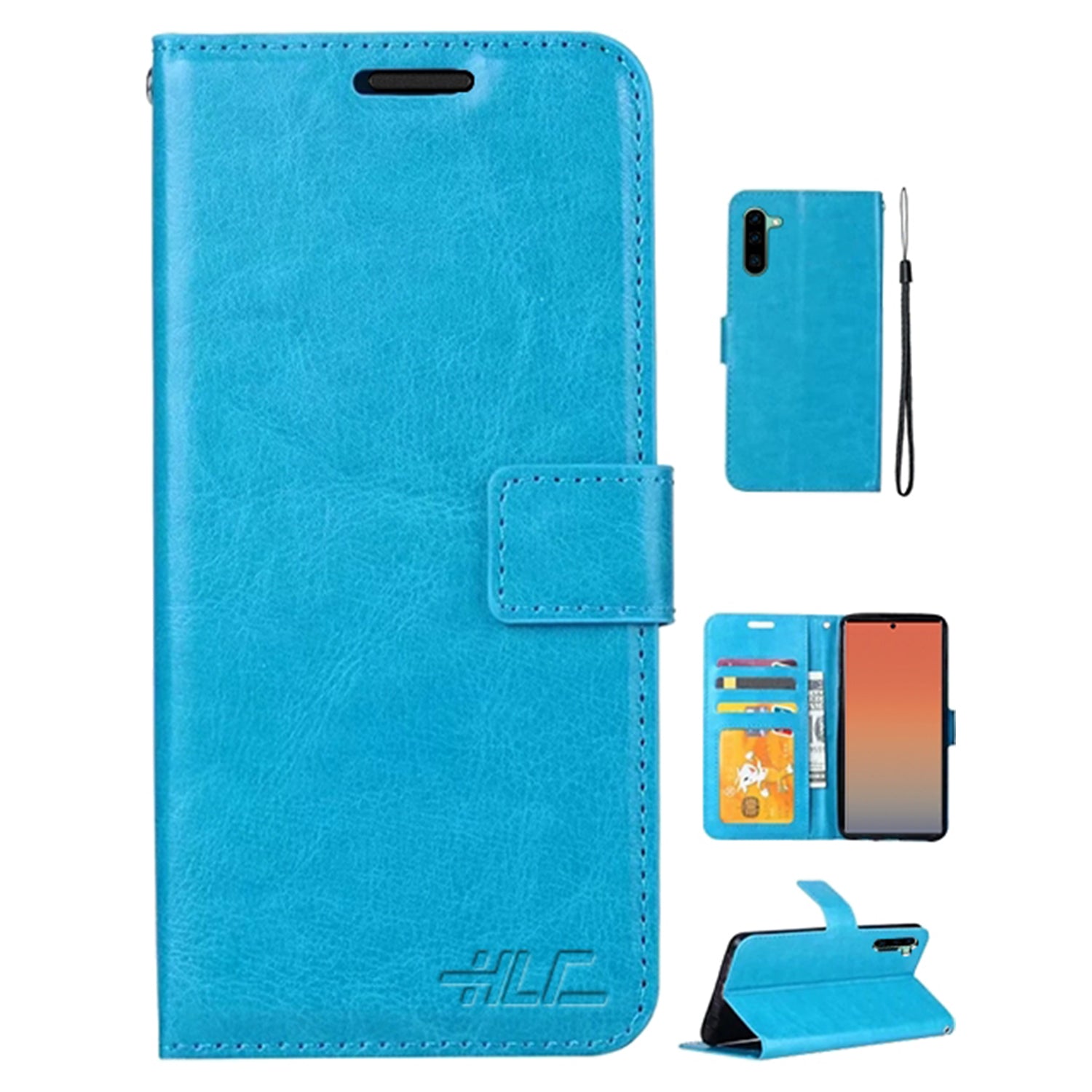 Real Plain Leather Wallet Case for Samsung Note 10