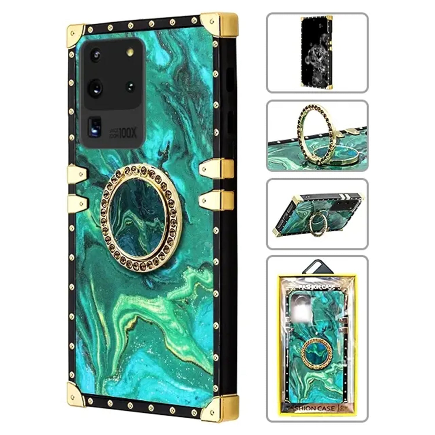 TPU Luxury Green Marble Fashion Case with Kickstand for Samsung Galaxy S20 Ultra
