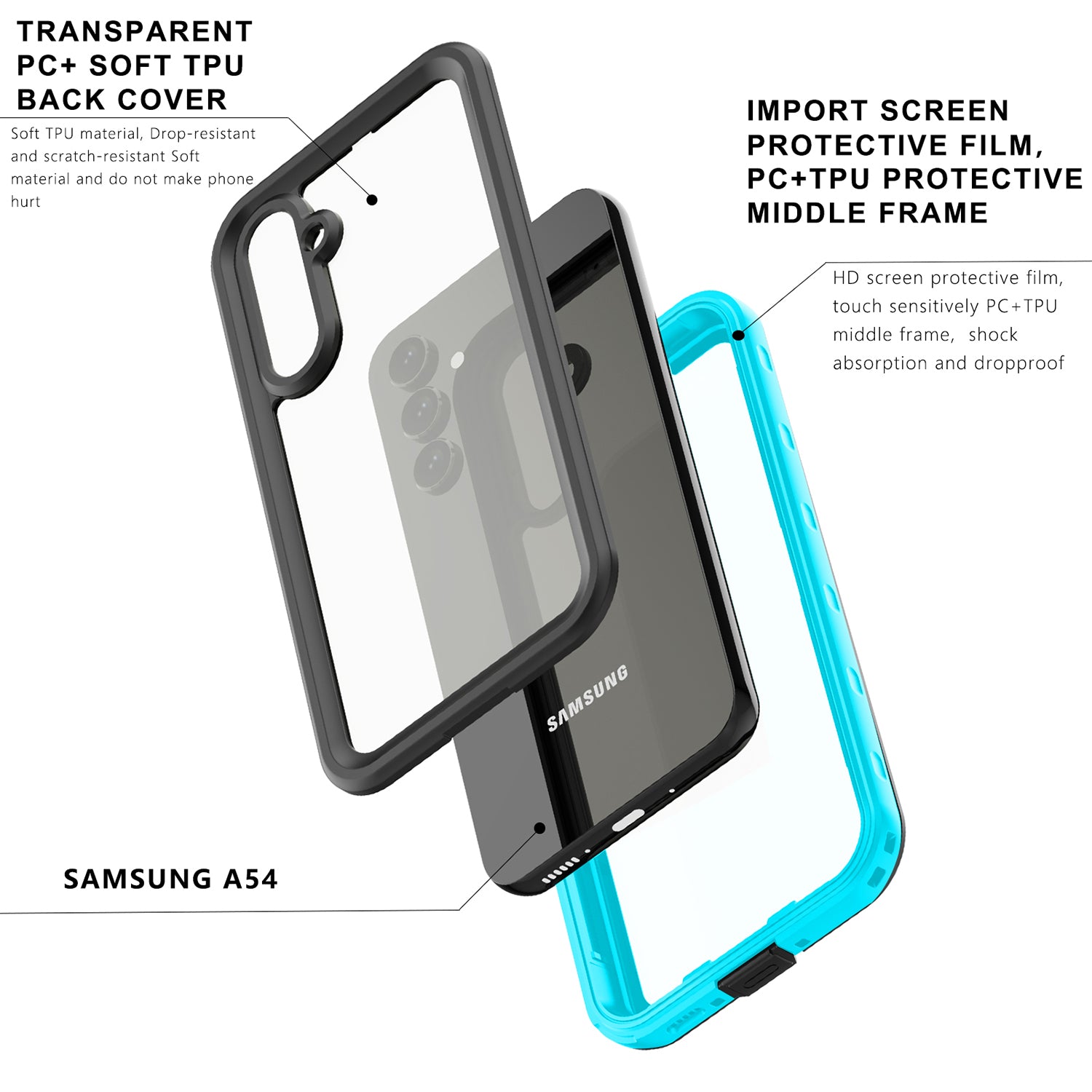 Samsung Galaxy A54 360 Full Protective Waterproof Case With Built in Screen Fingerprint Protector