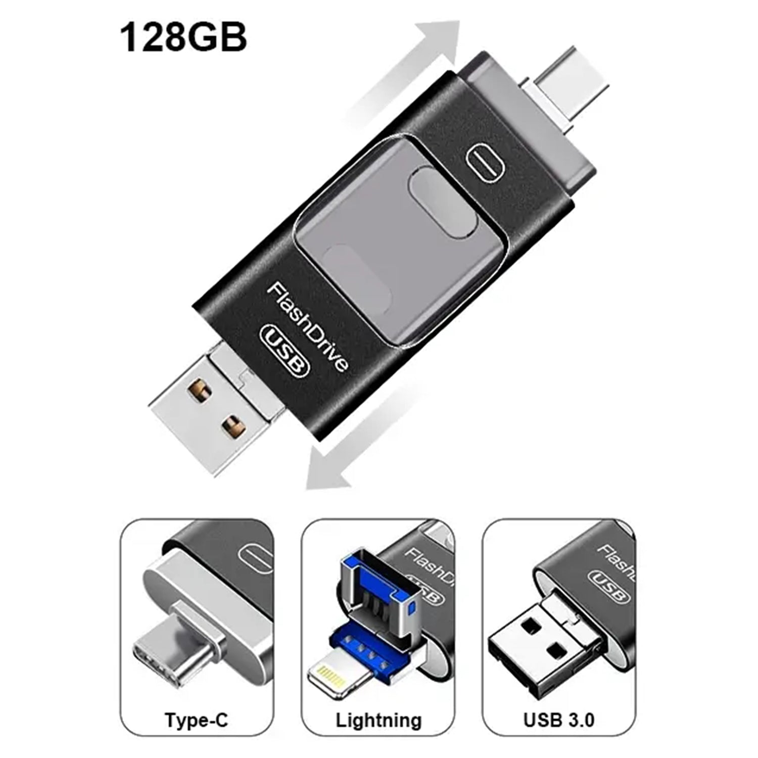 3 in1(Type C & Lightning & USB3.0) i Flash Drive for Apple iOS & Android & Computers (128GB)