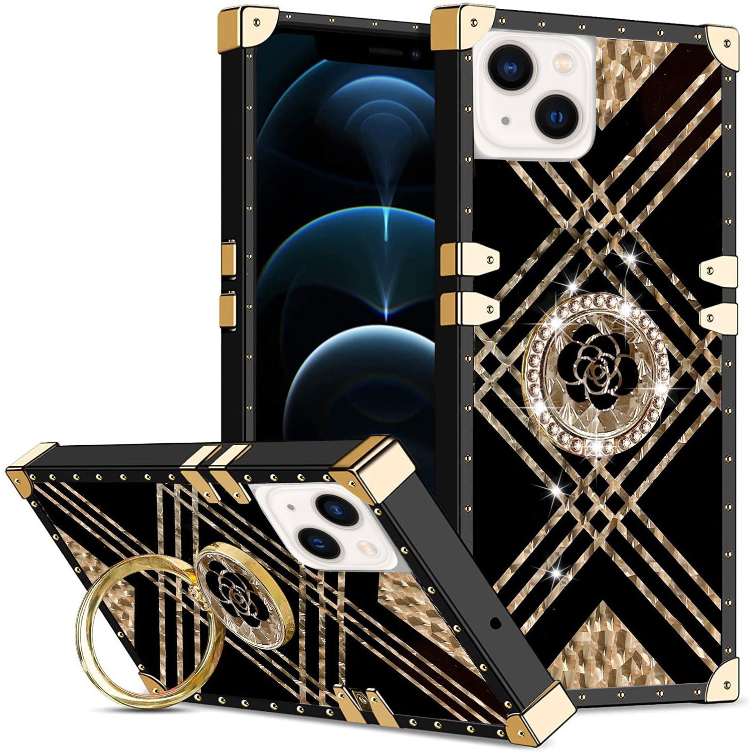 iPhone 14/13 TPU Luxury Blue Stripe Fashion Case with Kickstand