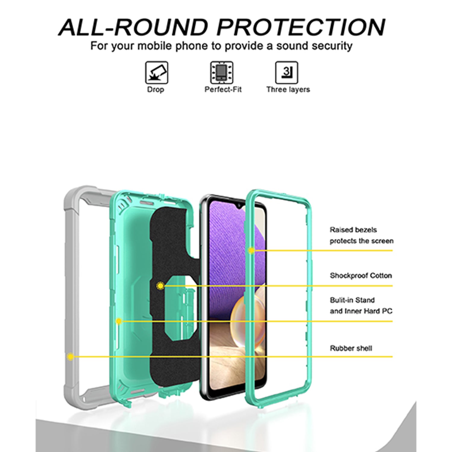 Full azimuth protection hardware bracket silicone case for Samsung Galaxy A72(5G)Case