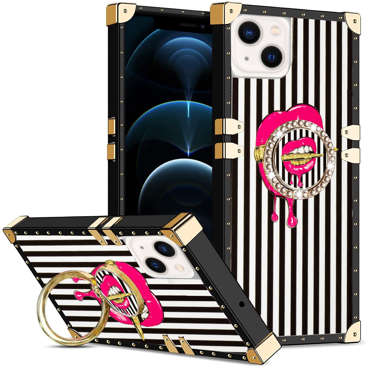 iPhone 14/13 TPU Luxury Blue Stripe Fashion Case with Kickstand