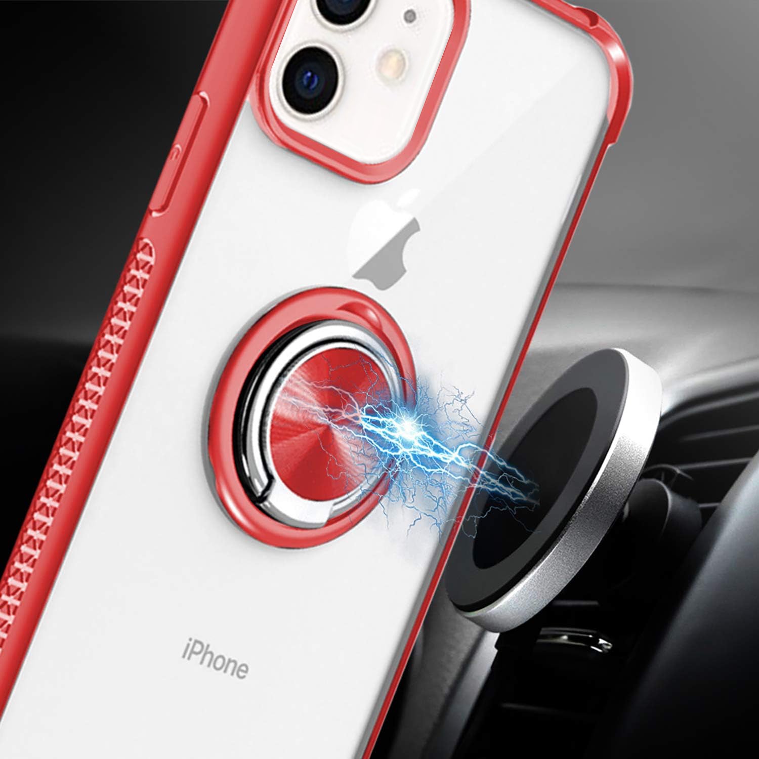 Transparent Ring Magnetic GPS car mount Phone Holder Case for iPhone 12 Mini (5.4") Case