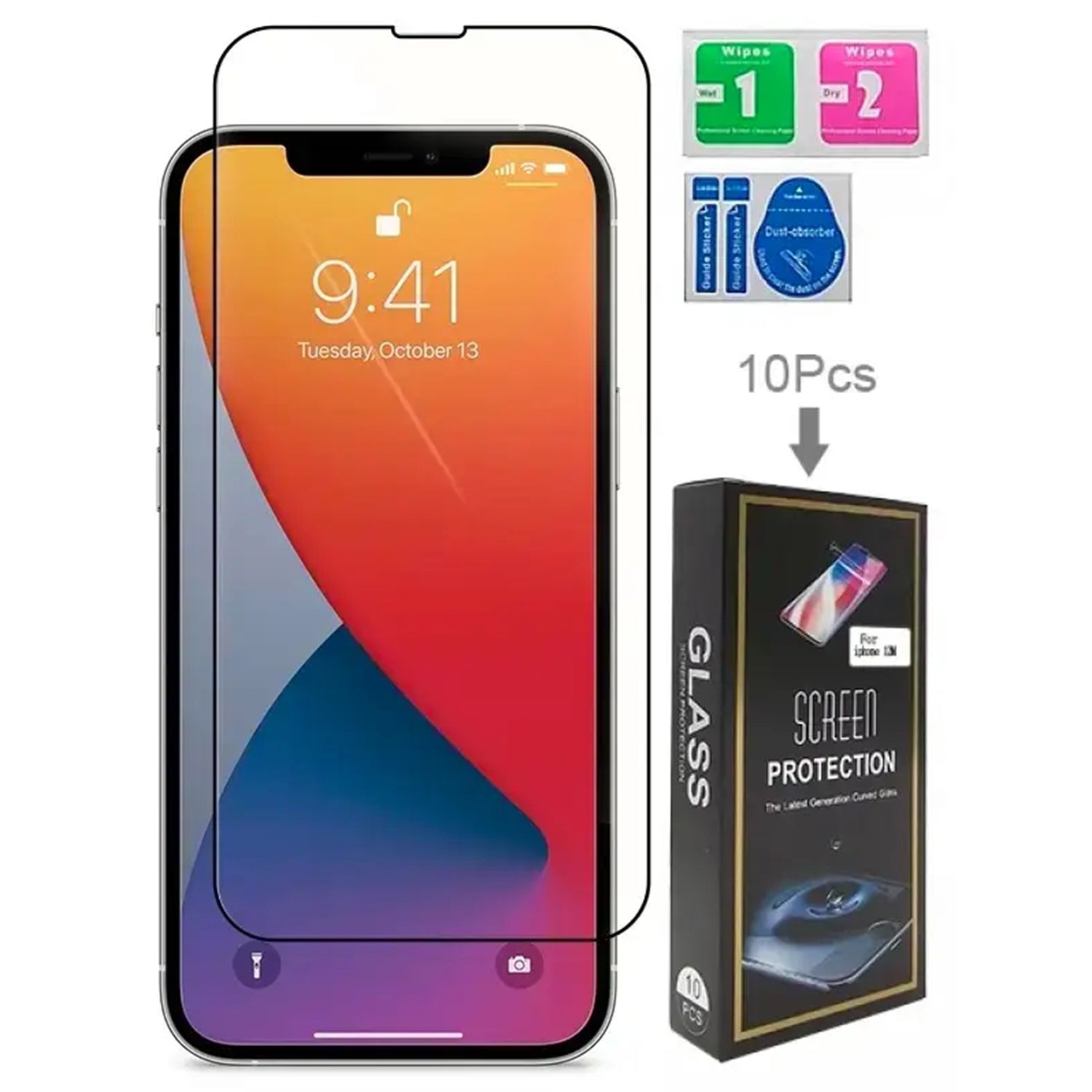 iPhone 13 Pro Max (6.7'') Black 10 Pack Tempered Glass