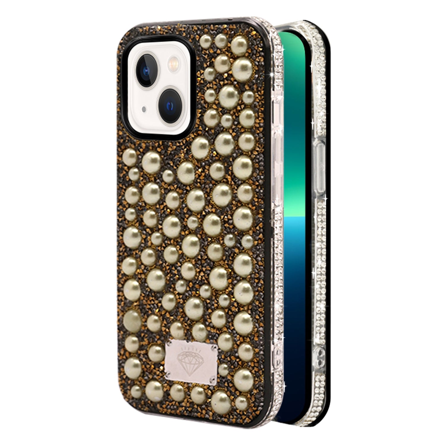 iPhone 14/13 Diamond inlaid on both sides,color pearl case