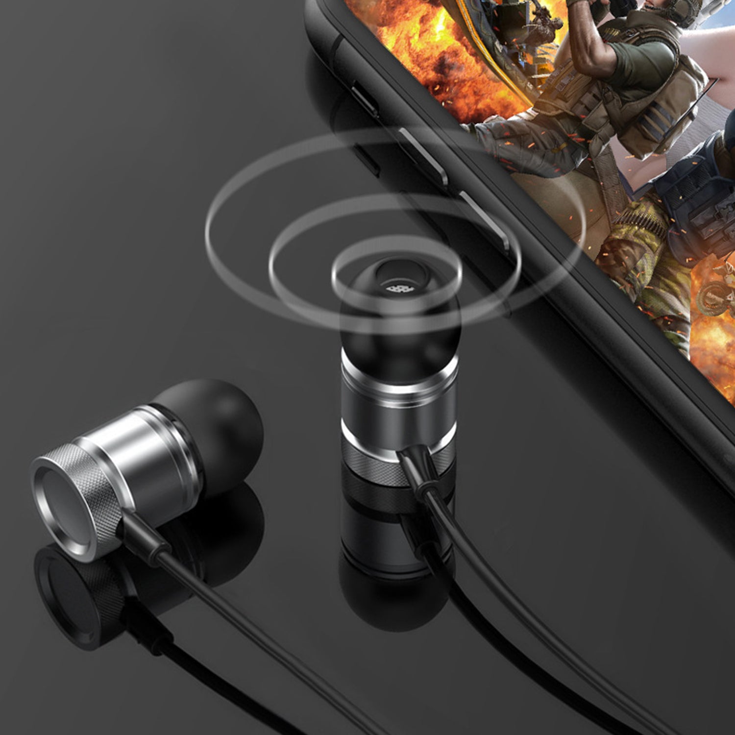 Subwoofer metal bass in ear wired headset-Gold/Black