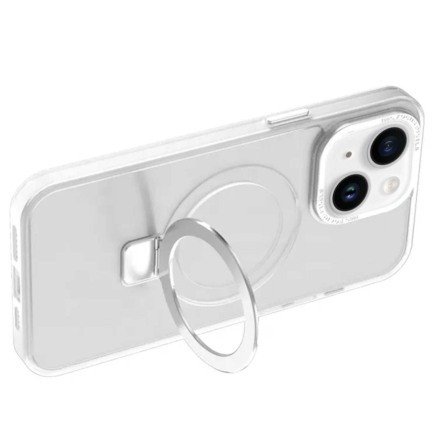 iPhone 15 Plus Transparent Magnetic Suction Bracket Support Wireless Charging Phone Case-Clear