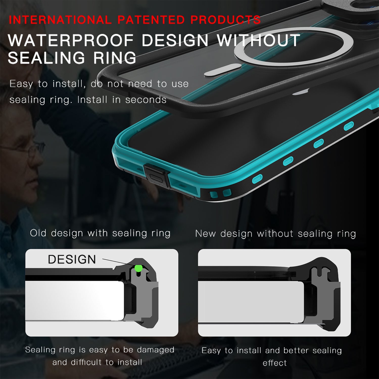 iPhone 15 Plus 360 Full Protective Waterproof Case With Built-in Screen Fingerprint Protector