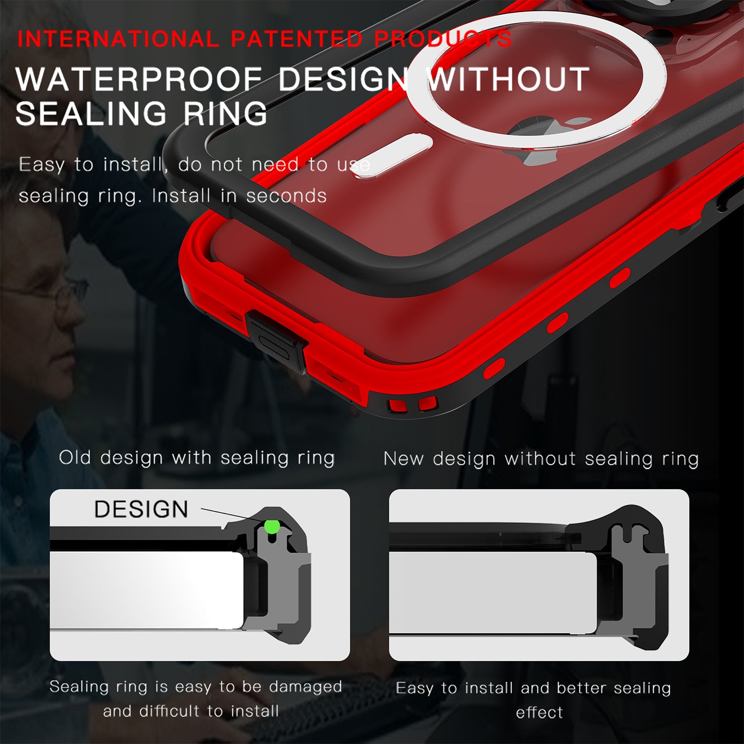 iPhone 15 Pro 360 Full Protective Waterproof Case With Built-in Screen Fingerprint Protector