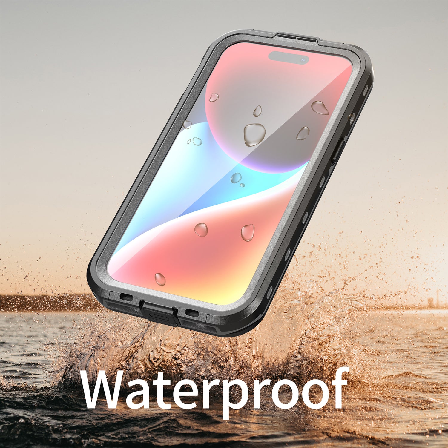 iPhone 15 360 Full Protective Waterproof Case With Built-in Screen Fingerprint Protector