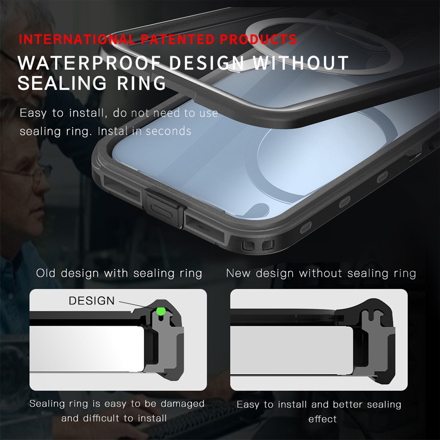 iPhone 15 360 Full Protective Waterproof Case With Built-in Screen Fingerprint Protector