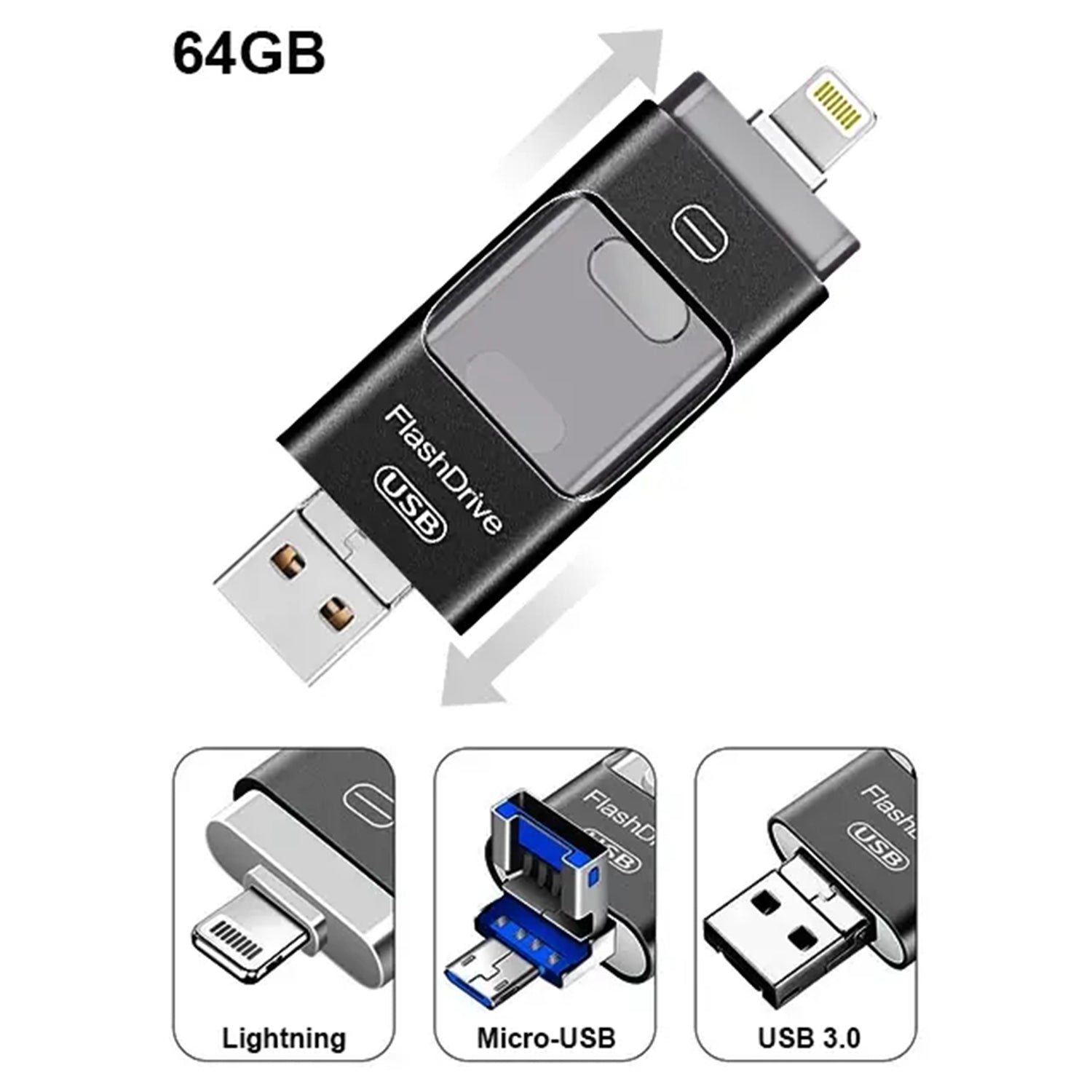 64GB 3 in 1 i Flash Drive for Apple iOS Devices & Android & Computers - Gold