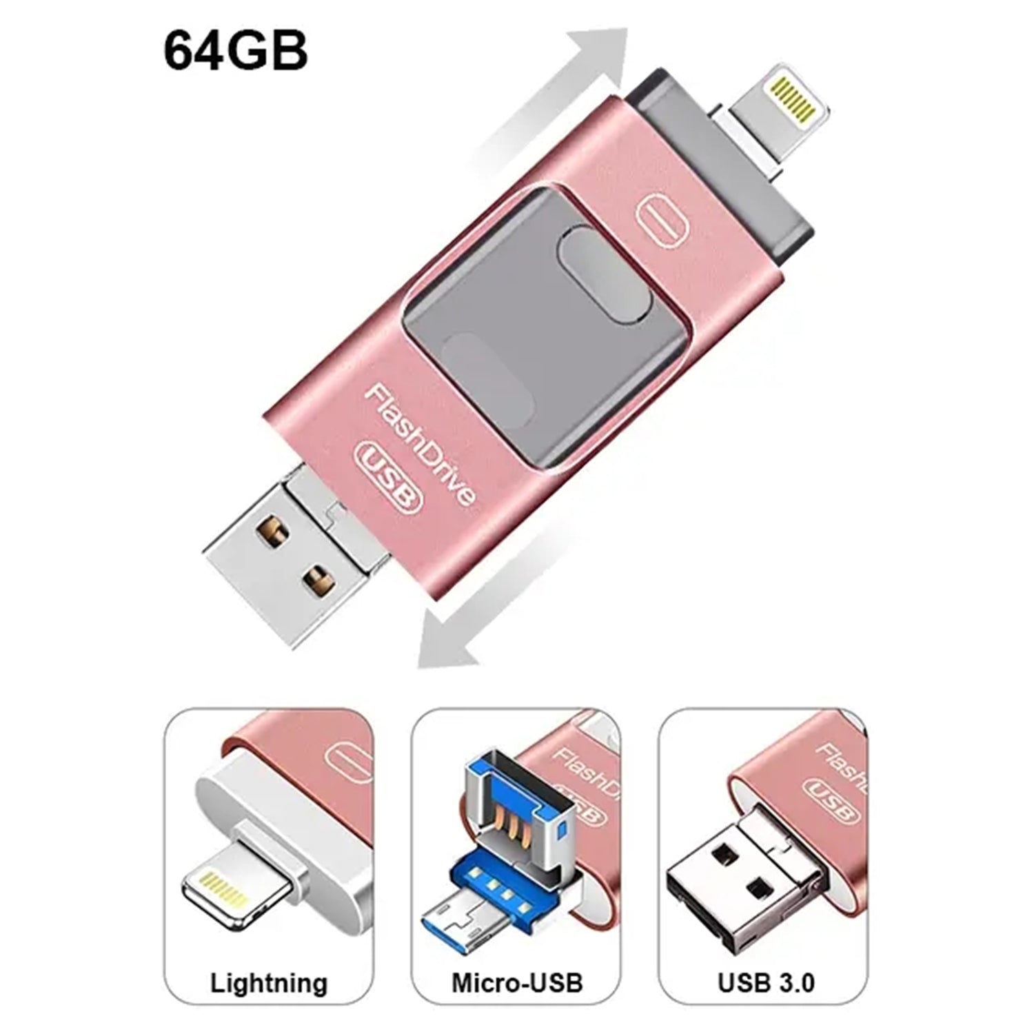 64GB 3 in 1 i Flash Drive for Apple iOS Devices & Android & Computers - Gold