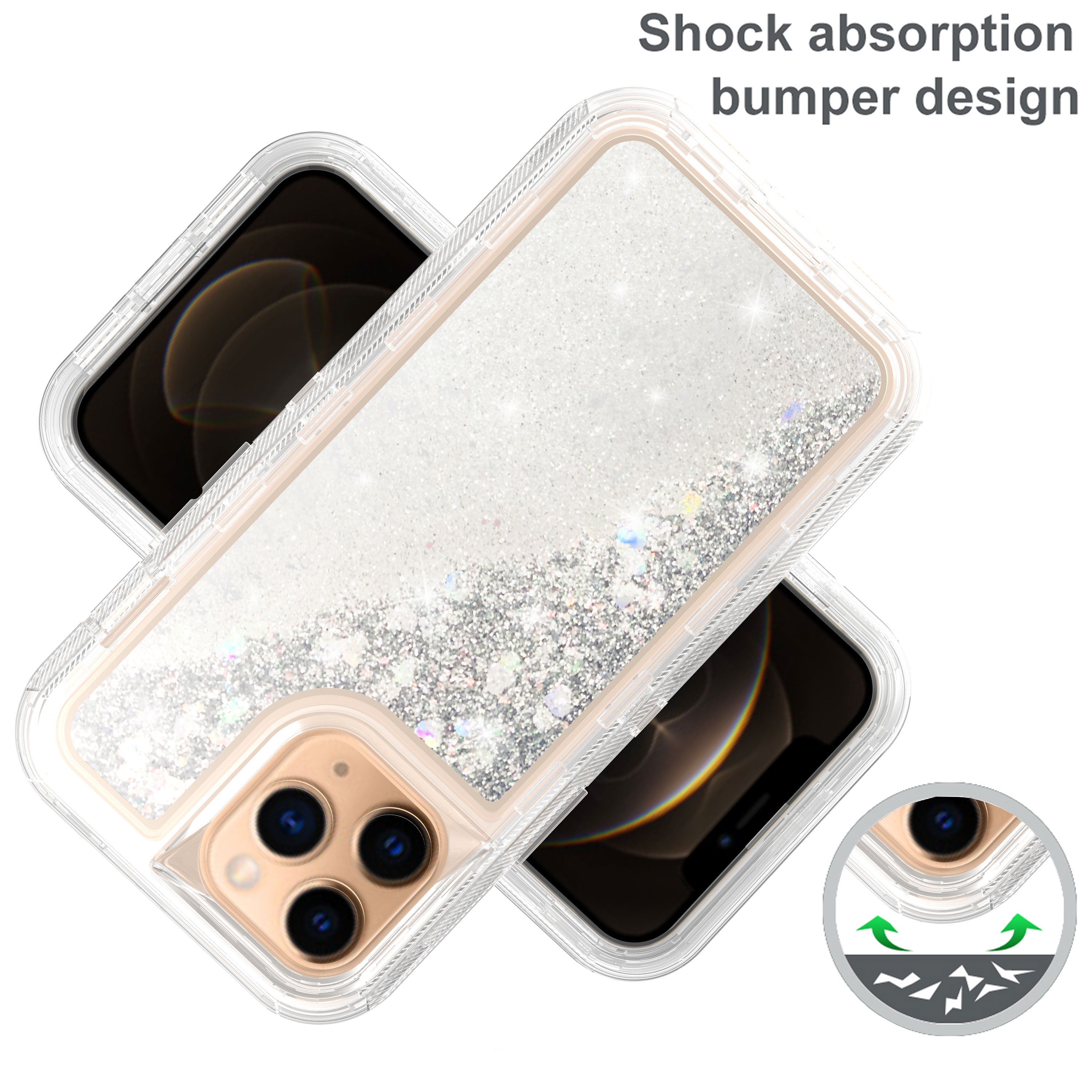 iPhone 14 Pro Transparent Floating Glitter Heavy Duty Case