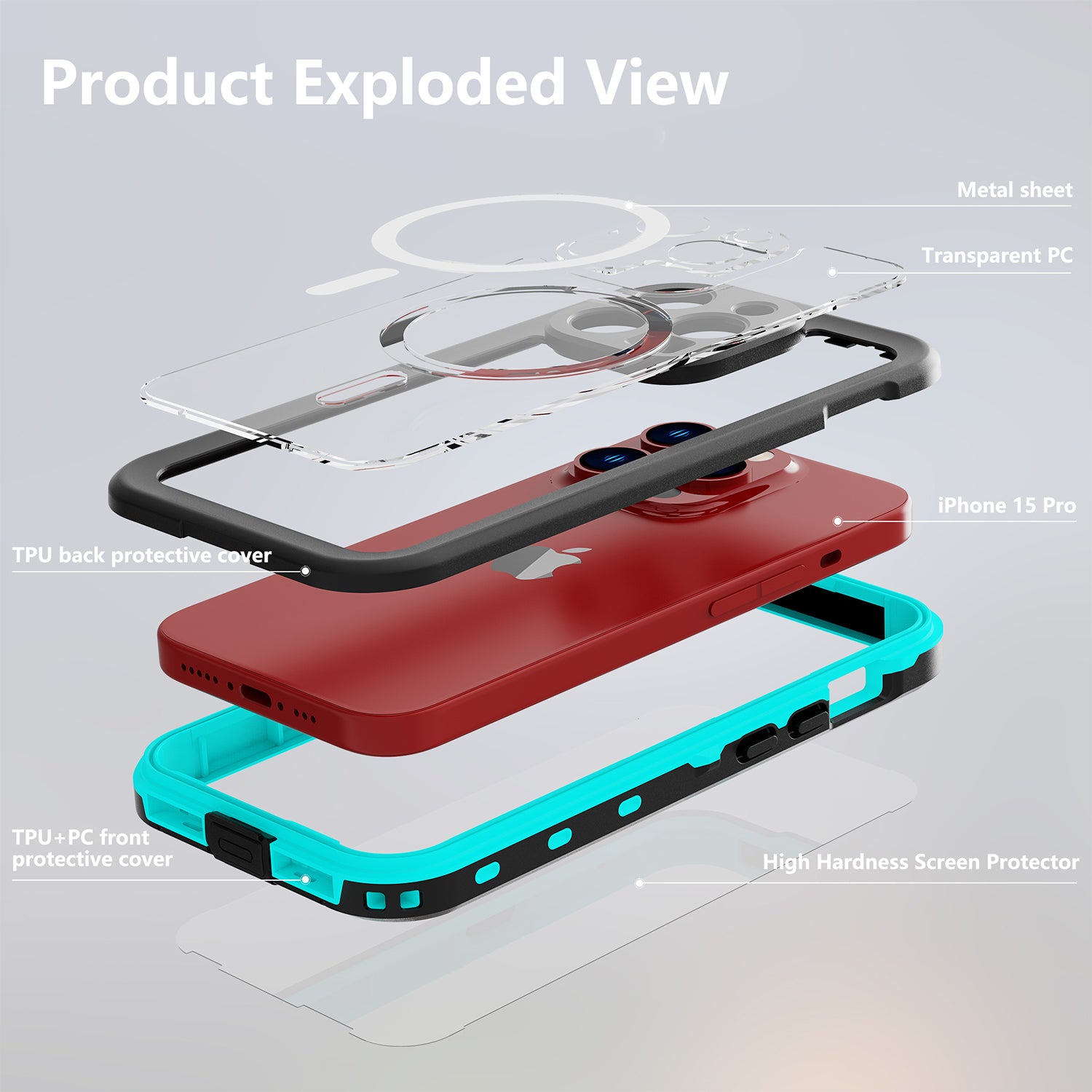 iPhone 15 Pro 360 Full Protective Waterproof Case With Built-in Screen Fingerprint Protector