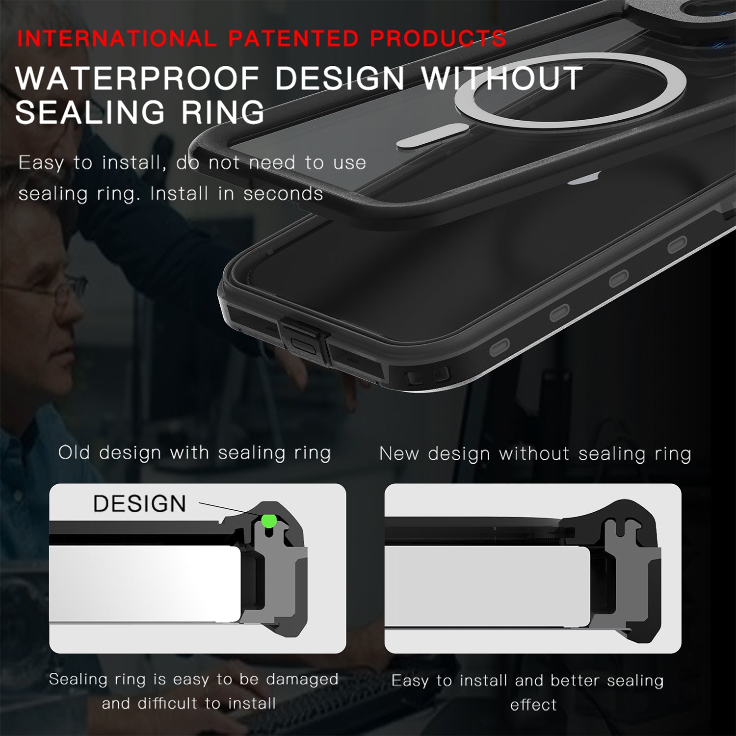 iPhone 15 Plus 360 Full Protective Waterproof Case With Built-in Screen Fingerprint Protector