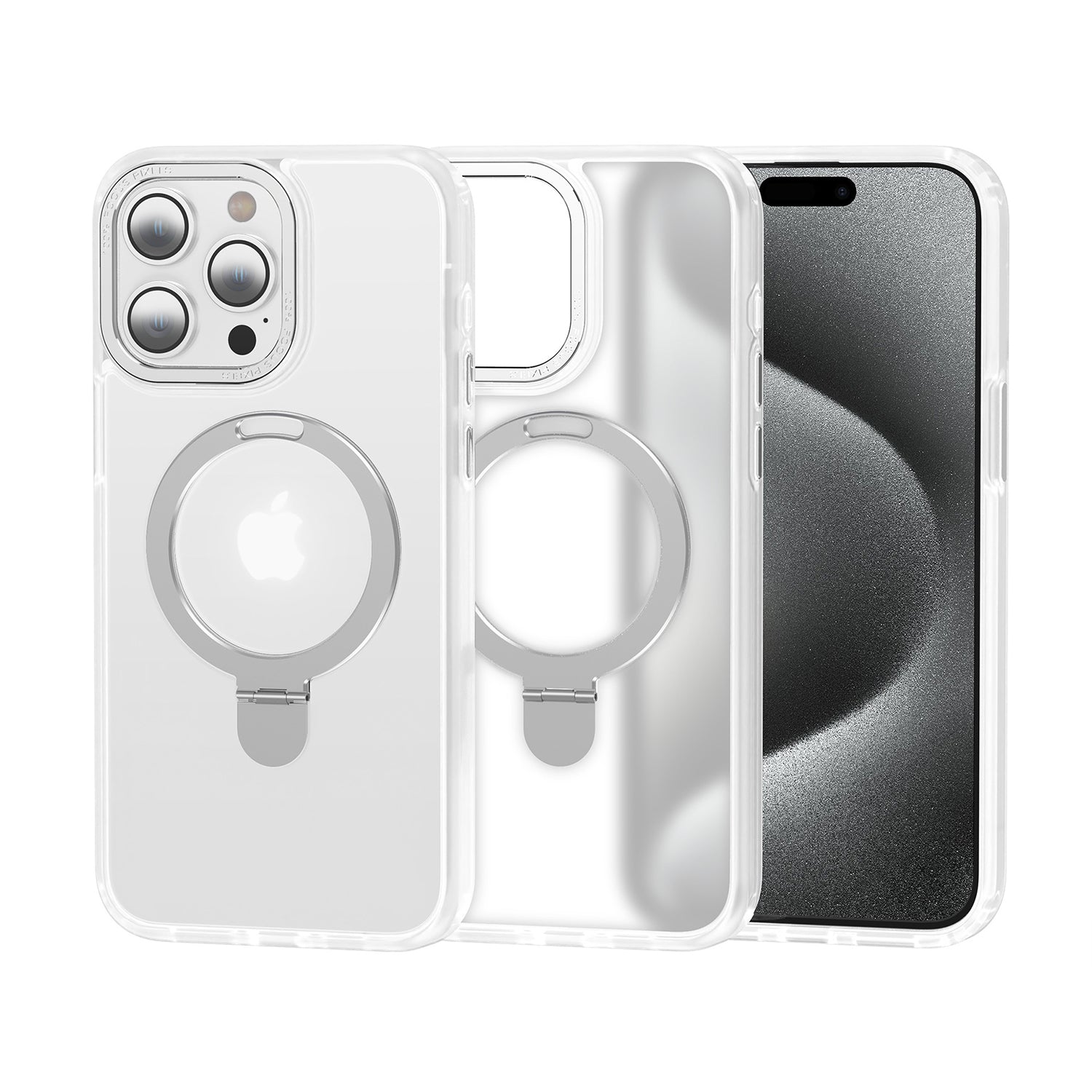 iPhone 15 Pro Max Transparent Magnetic Suction Bracket Support Wireless Charging Phone Case-Clear