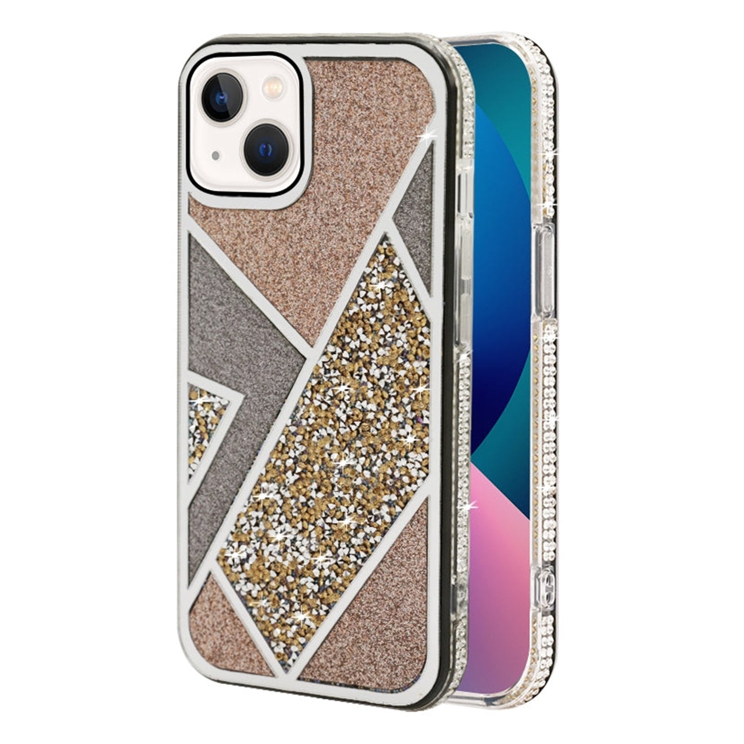 iPhone 14/13 Geometric tricolor bling case