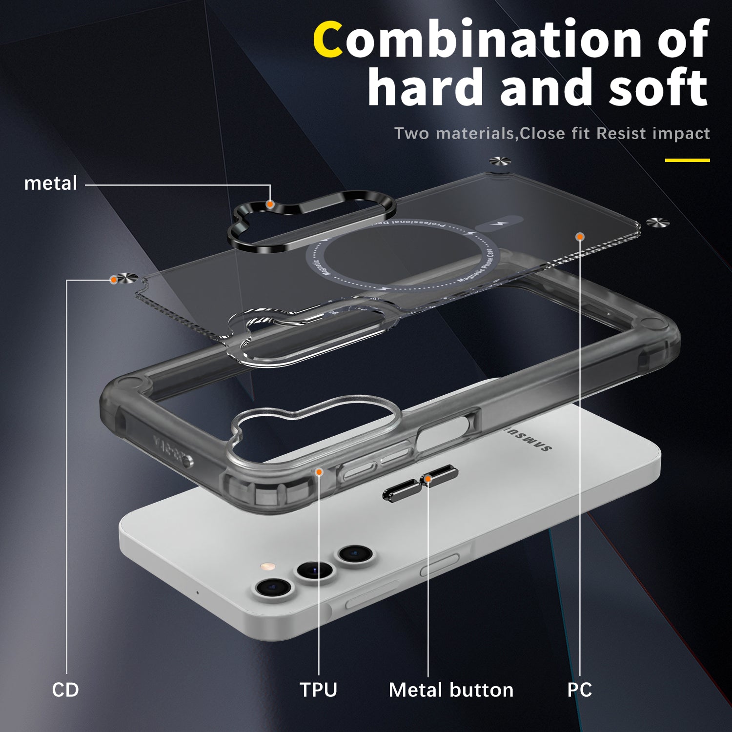 Samsung Galaxy A15 Translucent Skin Feel TPU Hybrid Magnetic Phone Case