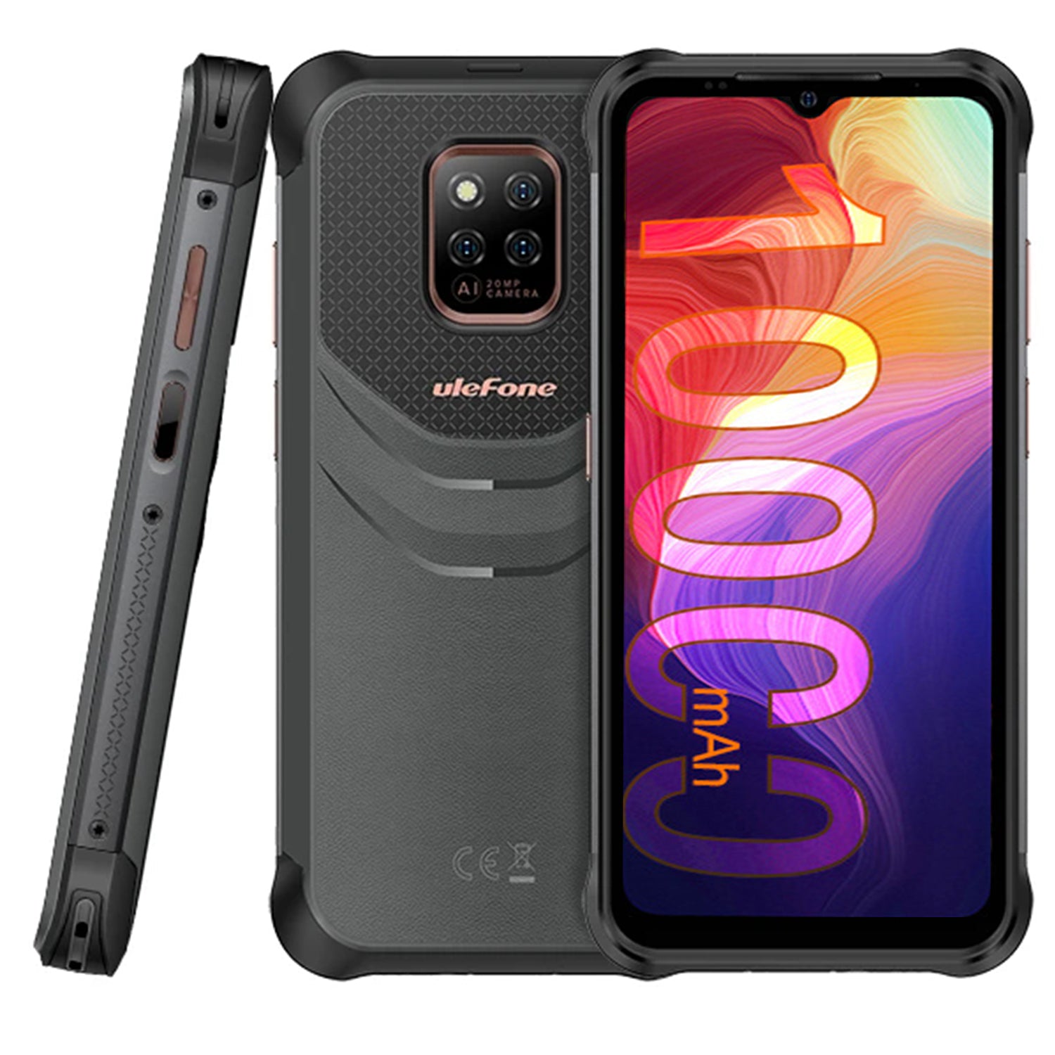 Rugged Smartphone, 10000mAh Rugged Phone, 4GB+64GB up to 2TB, 6.517" HD+, IP68 Waterproof Phone, 20MP Triple AI Camera, Android 11, 4G Volte, GPS, Compass, NFC, OTG-Black