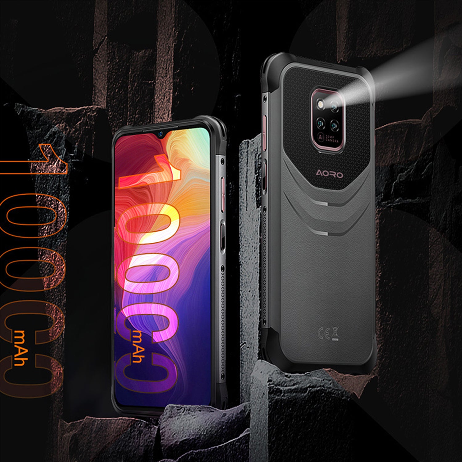 Rugged Smartphone, 10000mAh Rugged Phone, 4GB+64GB up to 2TB, 6.517" HD+, IP68 Waterproof Phone, 20MP Triple AI Camera, Android 11, 4G Volte, GPS, Compass, NFC, OTG-Black