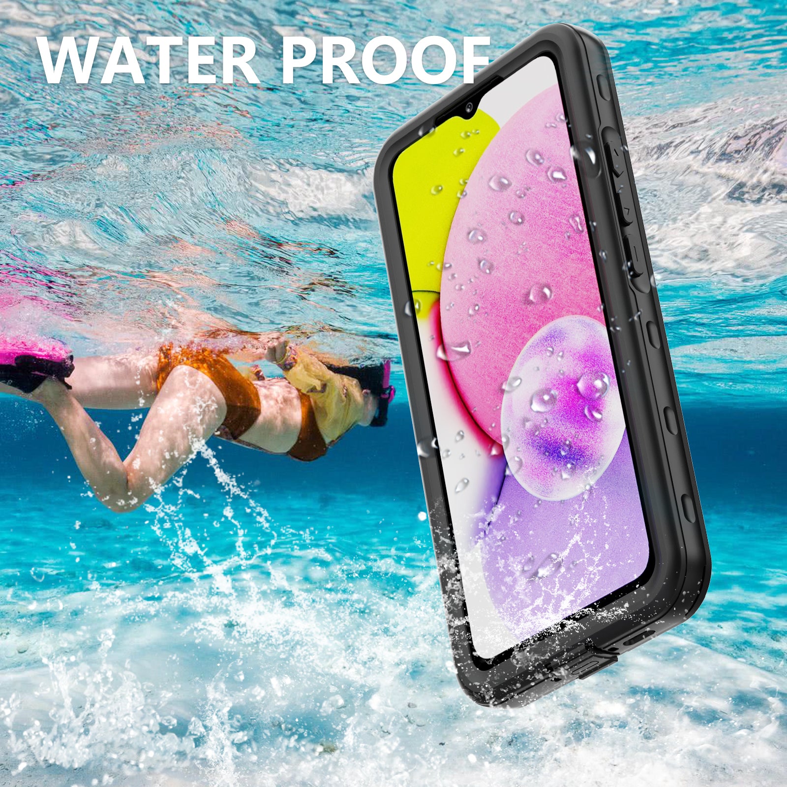 Samsung Galaxy A34 ,360 Full Protective Waterproof Case With Built-in Screen Fingerprint Protector-Black