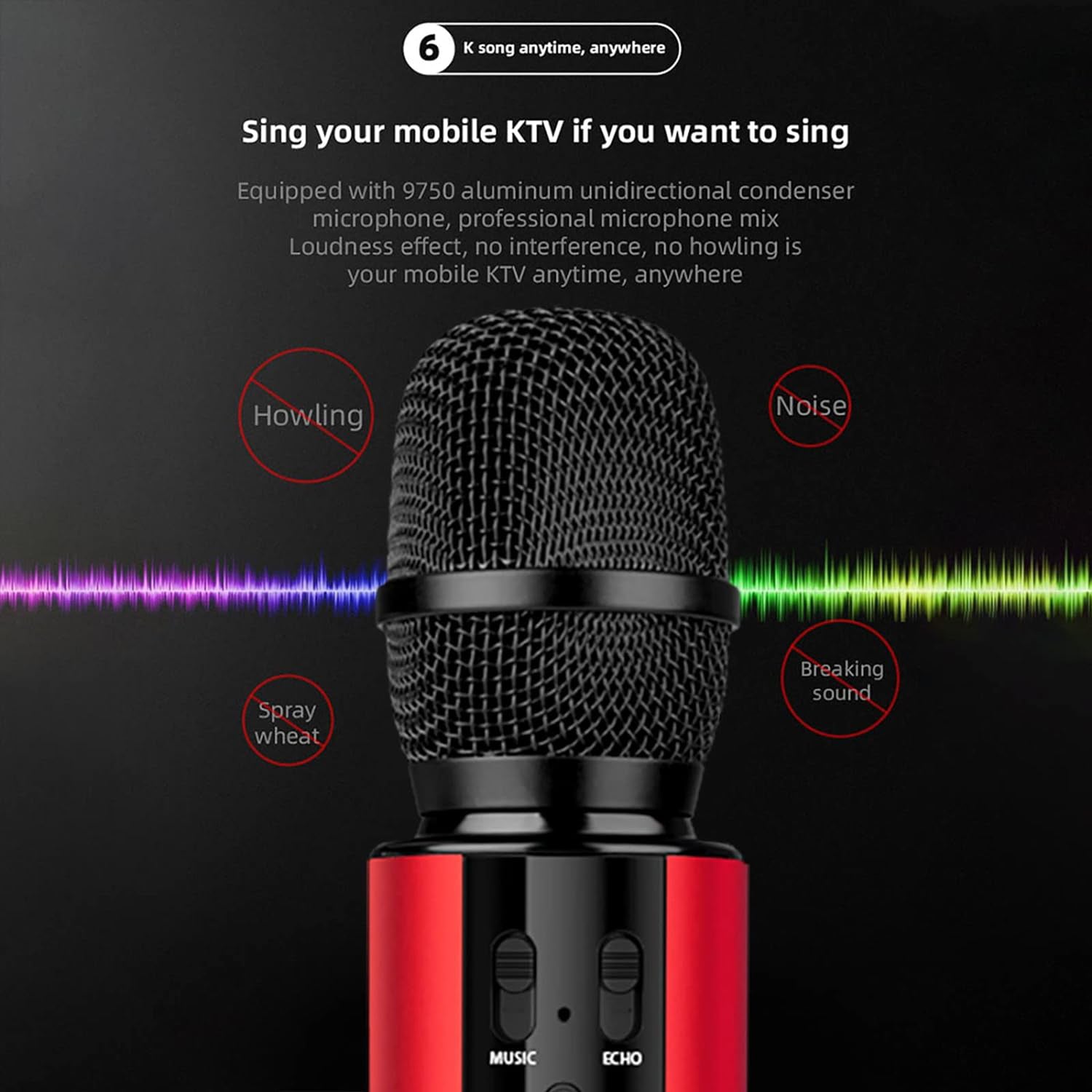 M6 Wireless Microphone Noise Reduction High Fidelity Mini Bluetooth-compatible 5.0 Home KTV Recording Microphone Speaker for Singing