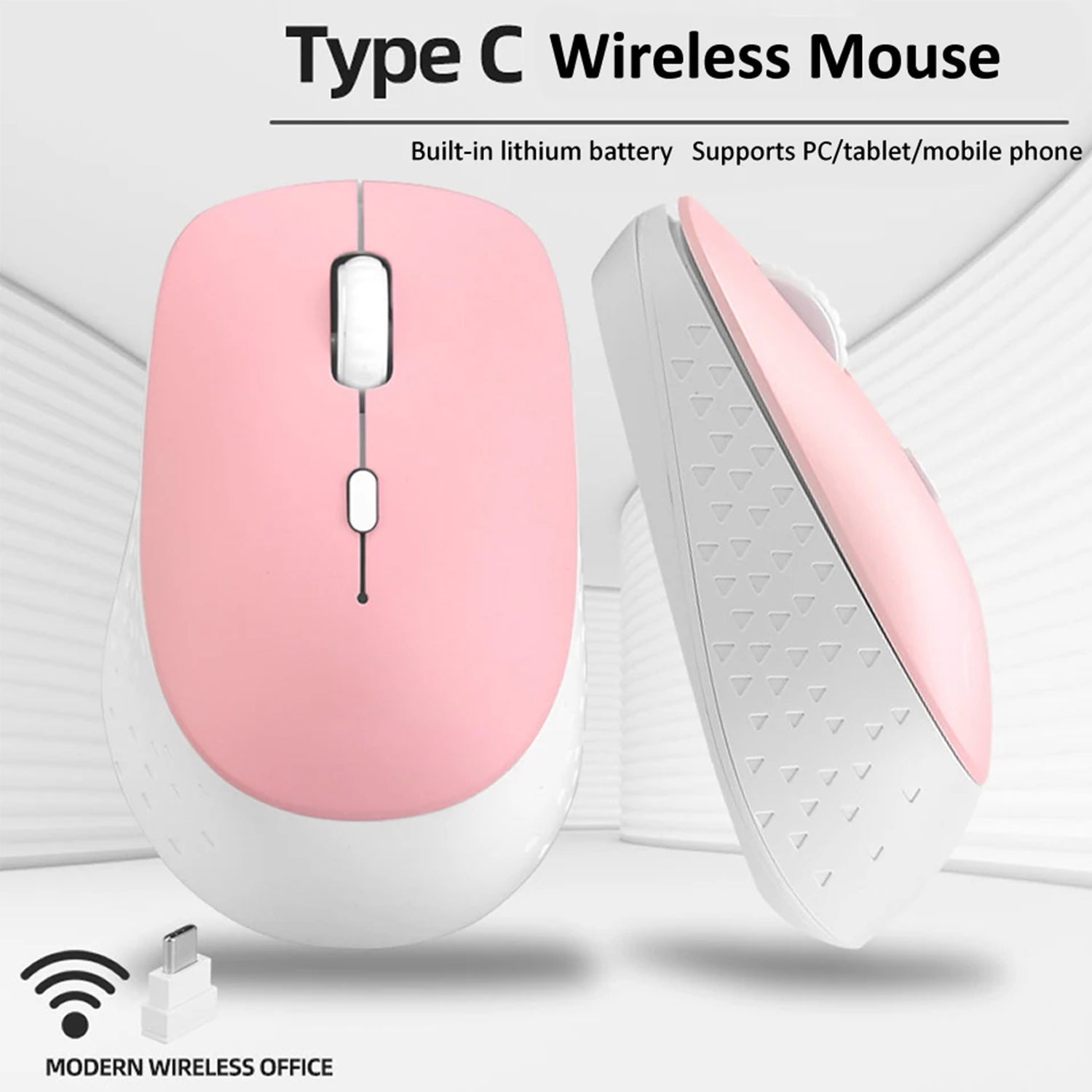 Type-C Wireless Mouse Rechargeable Silent Click Ergonomic Mouse 3 DPI Adjustable with USB Adapter for Laptop PC Macbook