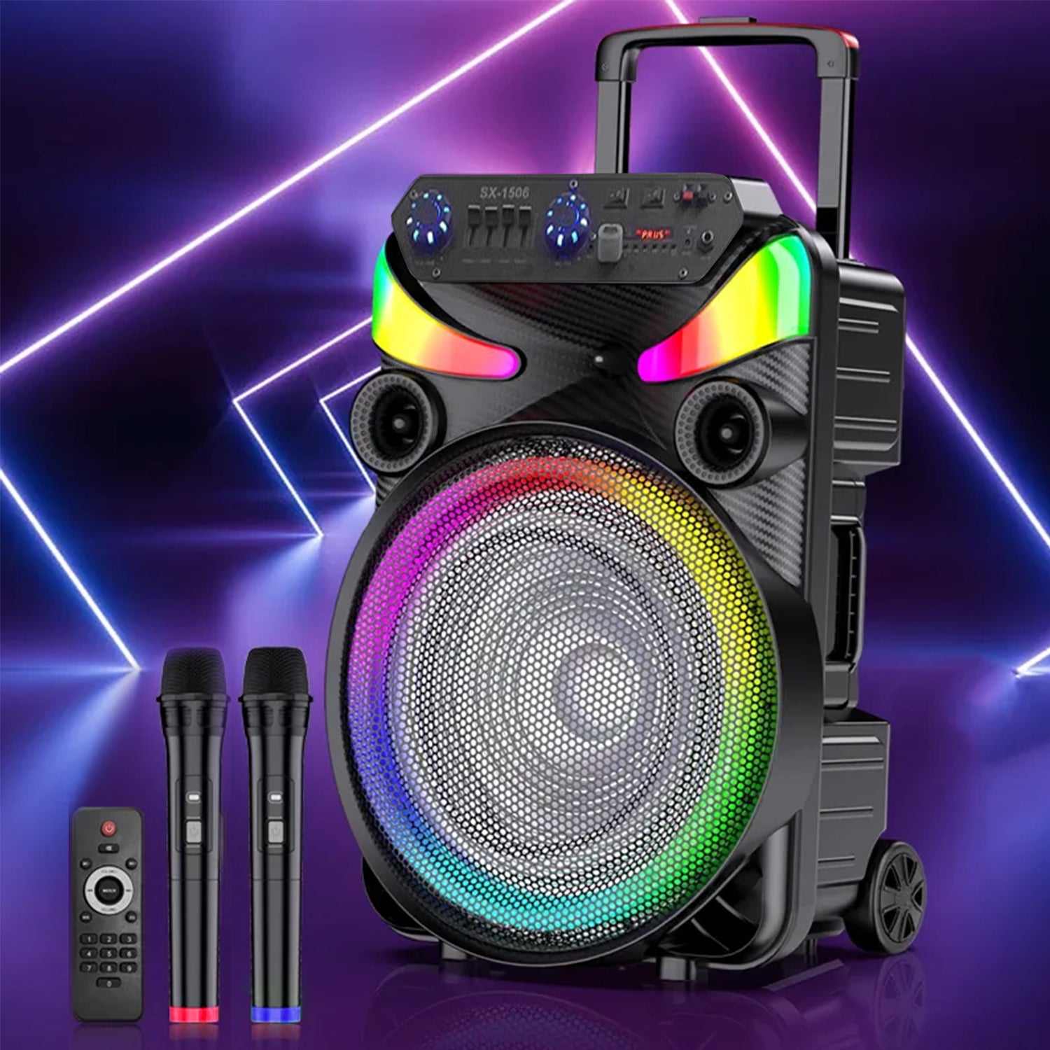 40W Bluetooth Speaker 15 Inch Outdoor Portable High-power Karaoke Party Speaker with Microphone Remote Control-Black