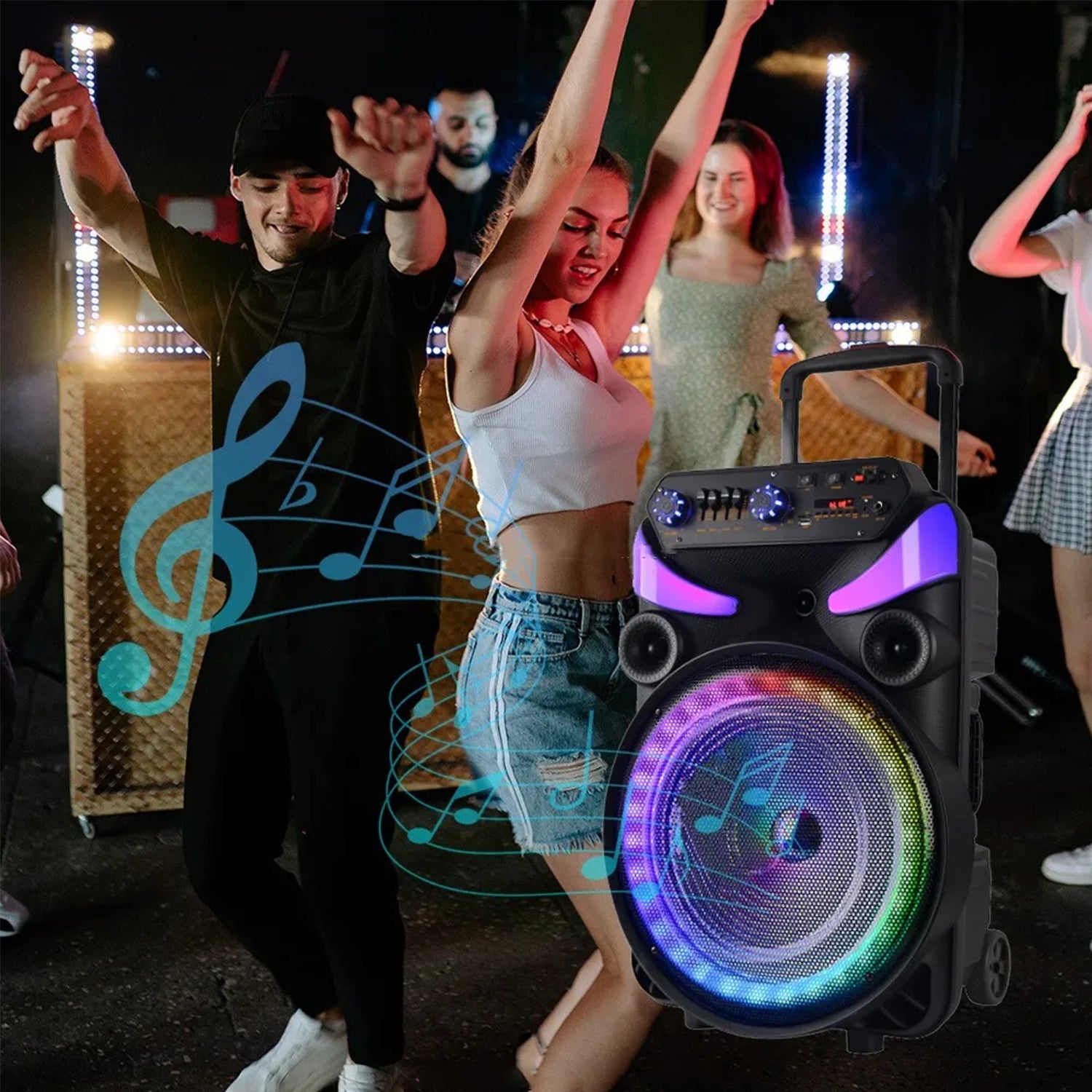 40W Bluetooth Speaker 15 Inch Outdoor Portable High-power Karaoke Party Speaker with Microphone Remote Control-Black