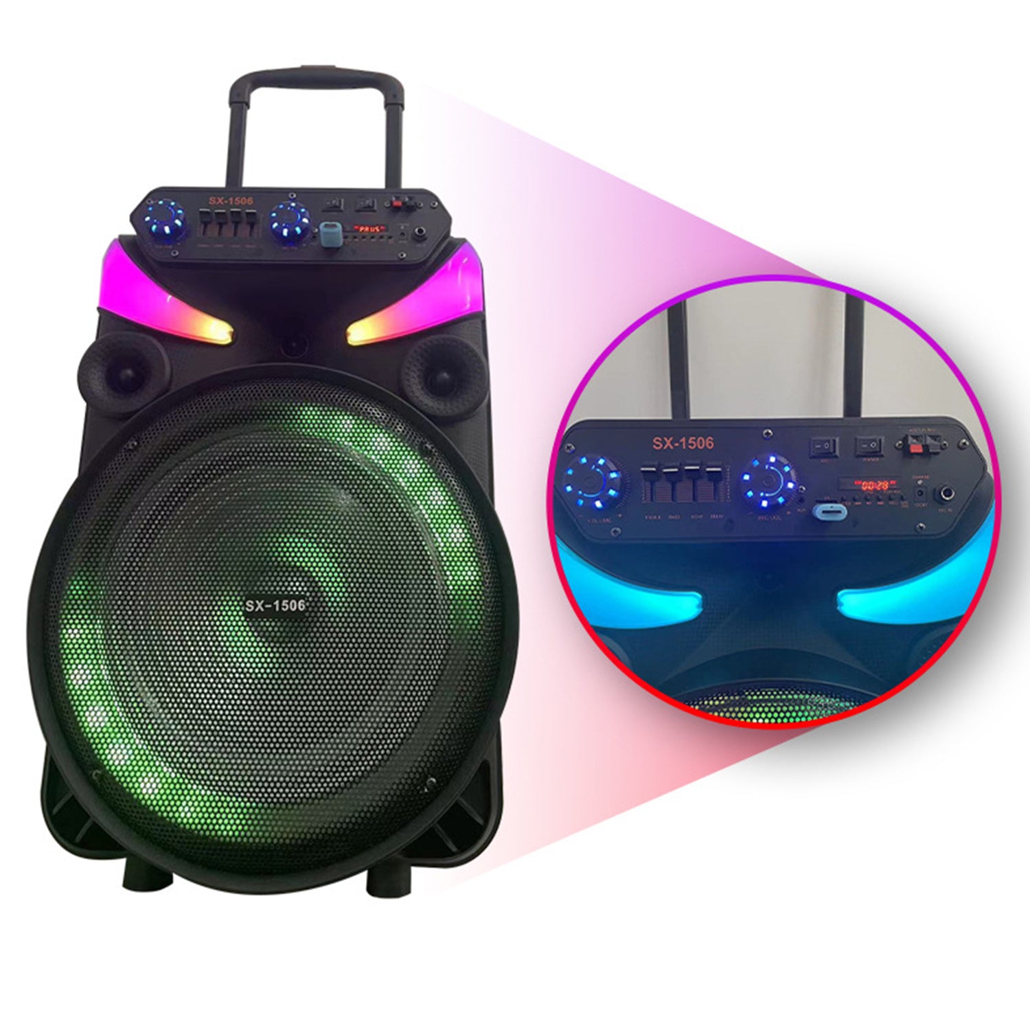 40W Bluetooth Speaker 15 Inch Outdoor Portable High-power Karaoke Party Speaker with Microphone Remote Control-Black