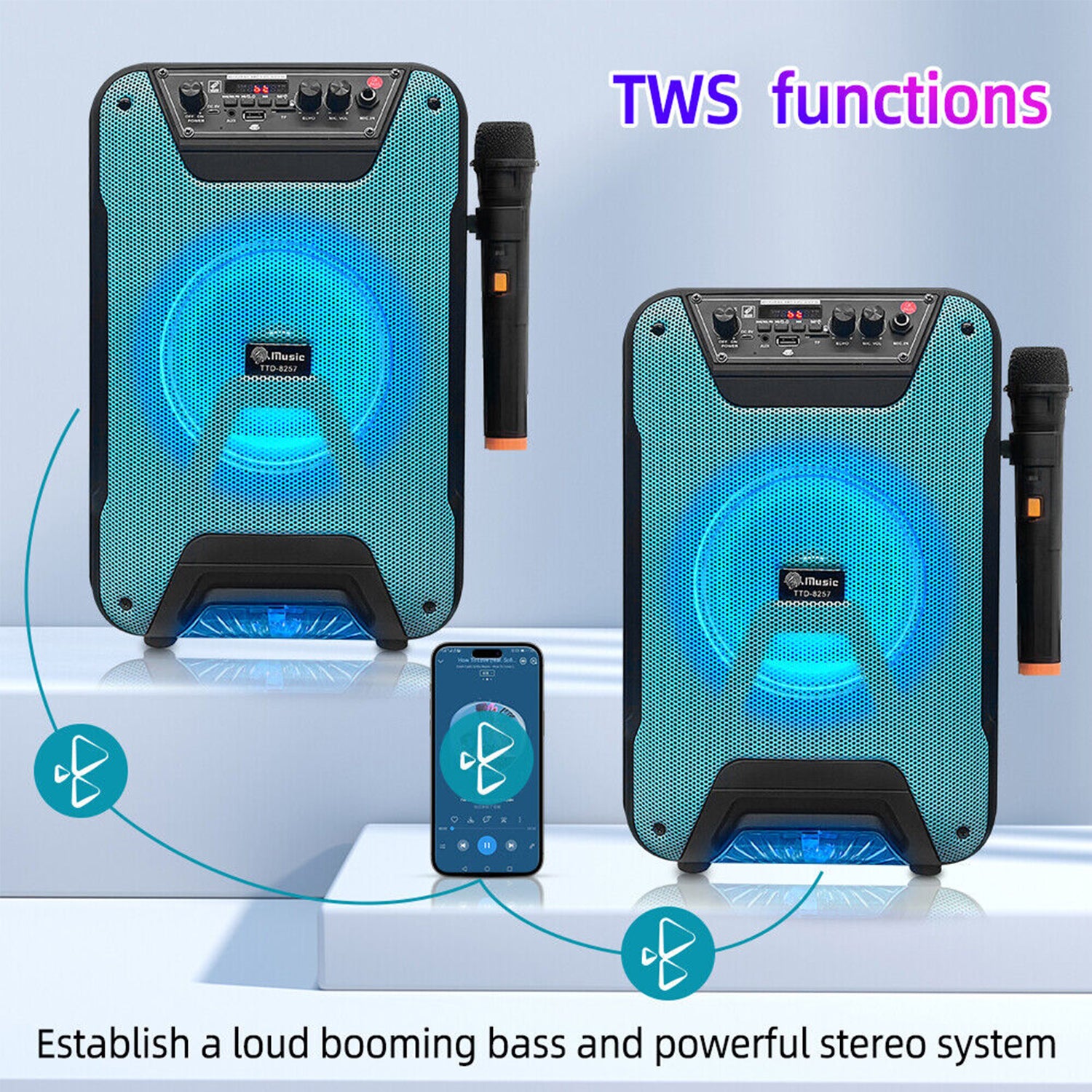 8 Inch 8W Portable Trolley Bluetooth Speaker Sound System Karaoke Machine Party with Remote and Microphone