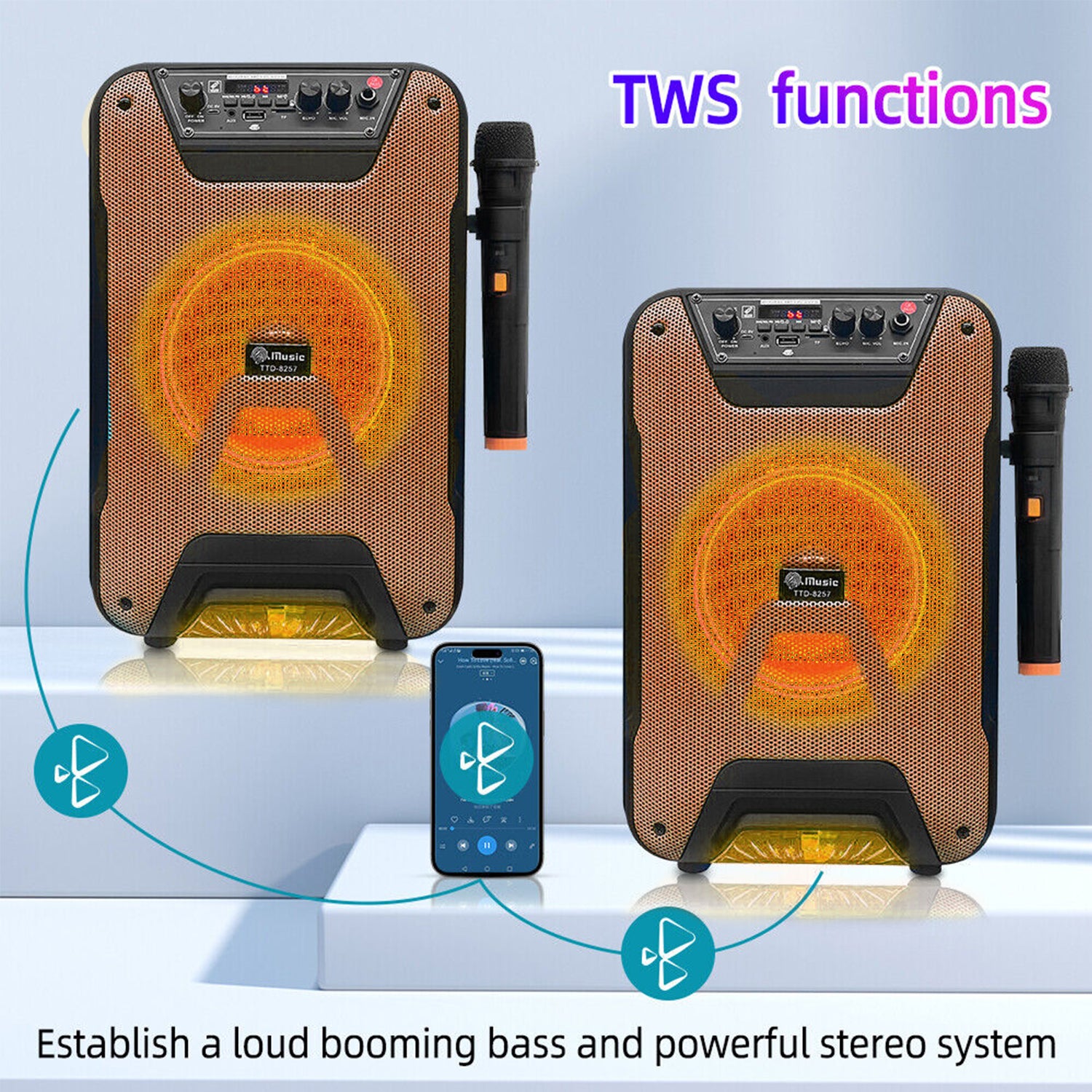 8 Inch 8W Portable Trolley Bluetooth Speaker Sound System Karaoke Machine Party with Remote and Microphone