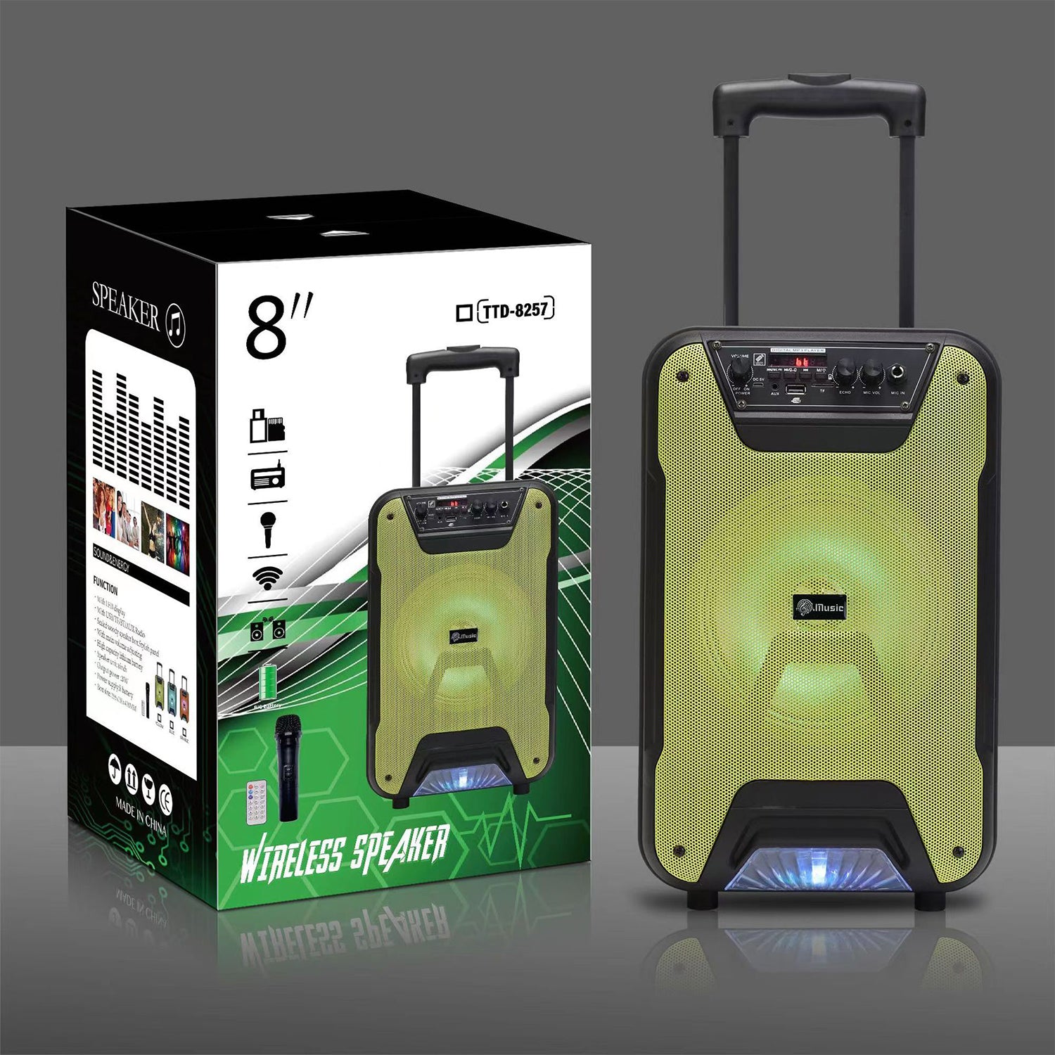 8 Inch 8W Portable Trolley Bluetooth Speaker Sound System Karaoke Machine Party with Remote and Microphone