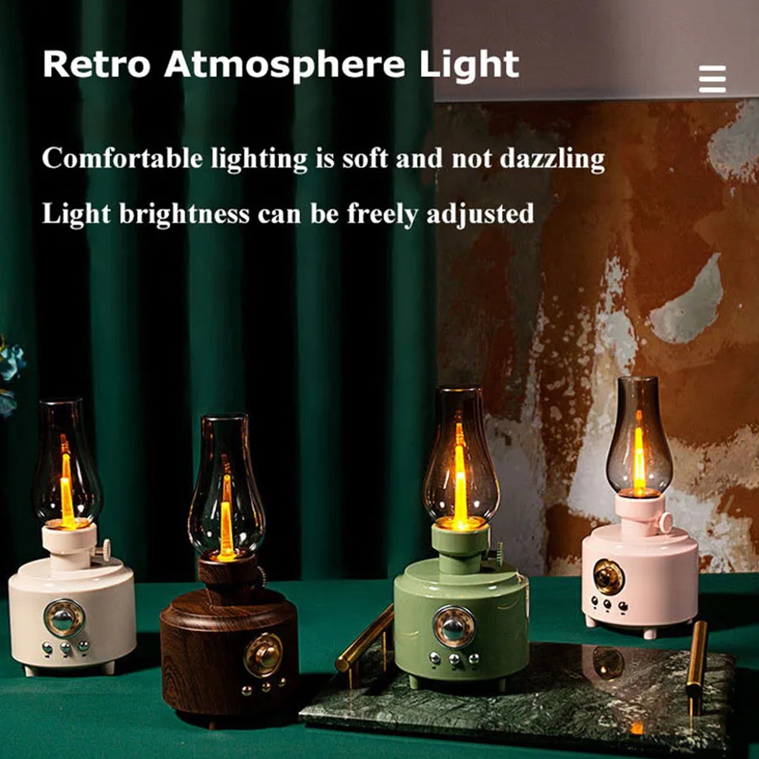 Bluetooth Lantern Speaker Retro Table Lamp Rechargeable Portable Night Light Flameless LED Oil Lamp Bedside Table Lamp for Bedroom, Cafe, Outdoor Camping Birthday Gift and More