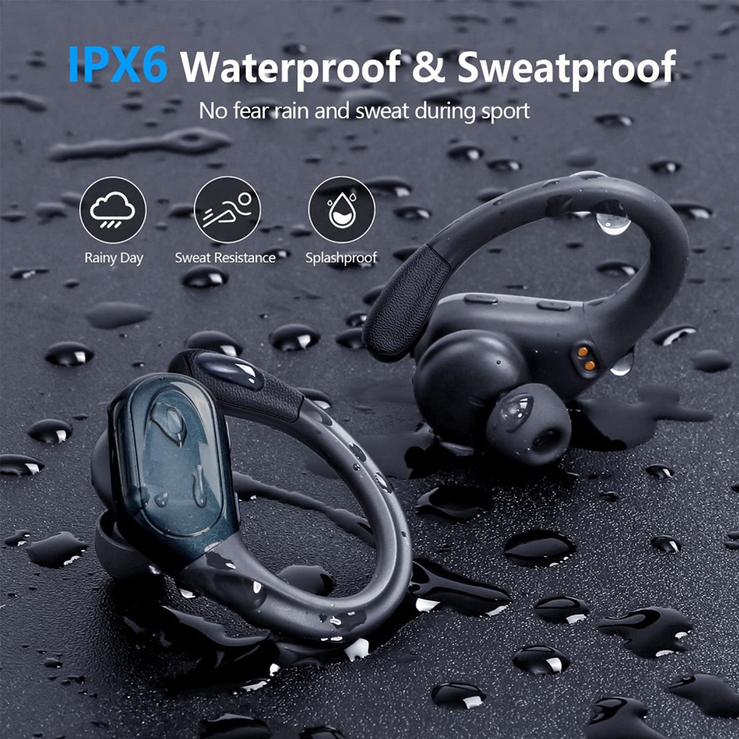 Wireless Bluetooth Headphones 8Hrs Playtime HD Stereo ,Audio Digital LED Display ,Over-Ear Earphones With Earhook Waterproof With Mic For Sport Running Workout Headphones