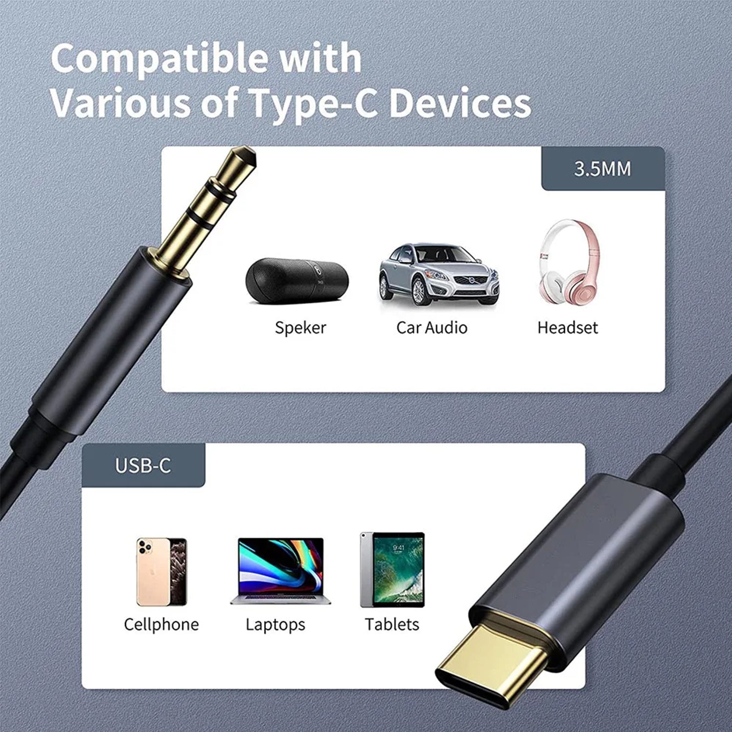 USB-C To Aux 3.5mm Converter Cable-Black
