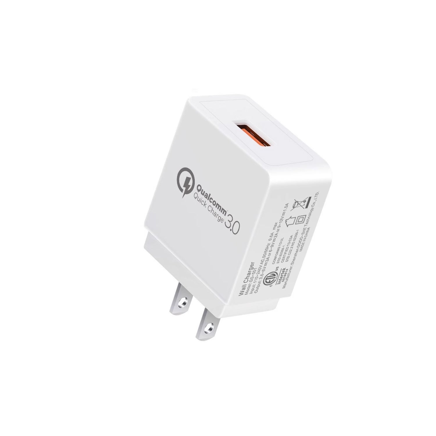 2.4A One-Port USB Fast Charging Wall Adapter for Phone, iPad, and Tablet- White