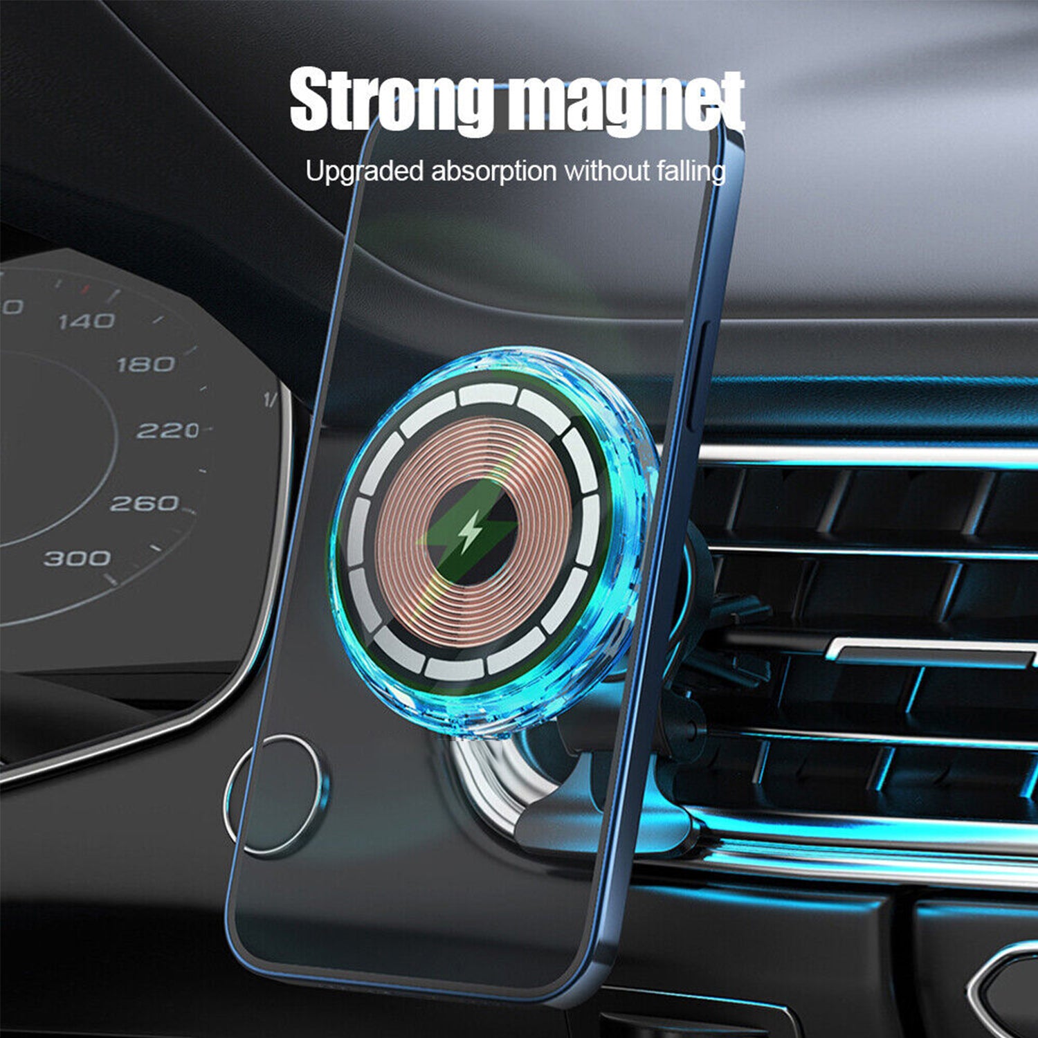 15W RGB Car Wireless Charger Magnetic Phone Holder Fast Charge Air Vent Phone Mount