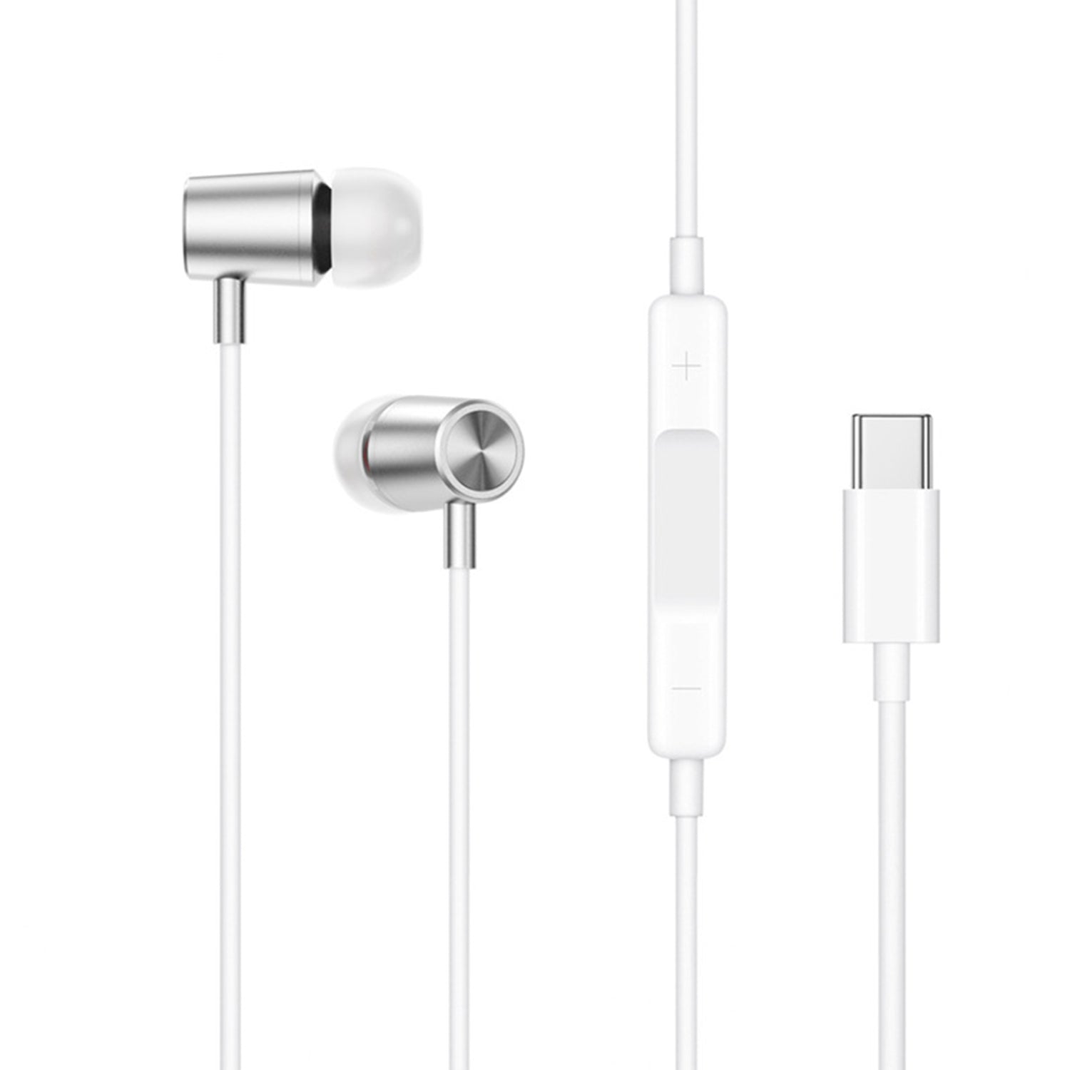 Type-C Wired Earphones With Microphone and Volume Control Noise Isolating Stereo Earphones Compatible With iPhone 15 Series–White