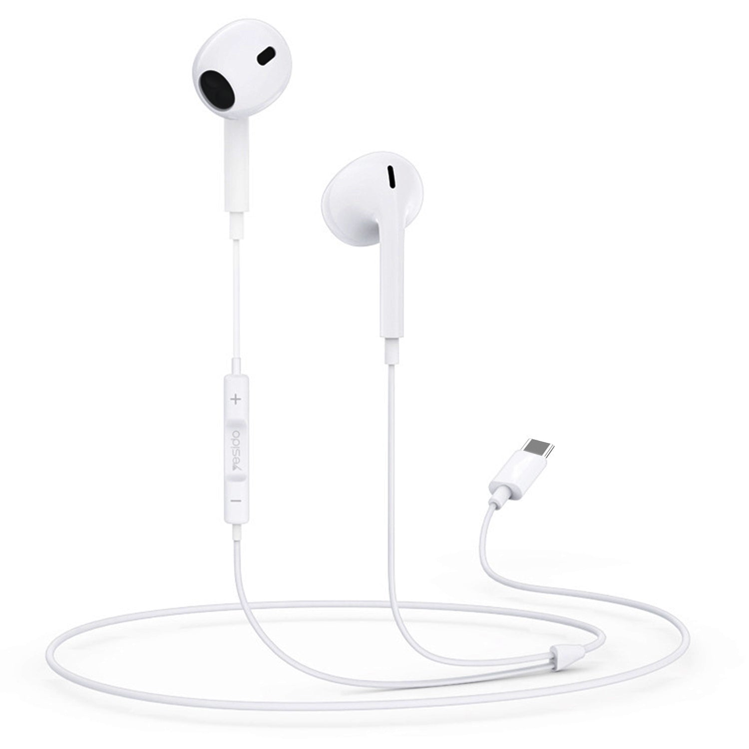 Type-C Wired Earbuds Headphones with Microphone with Volume Control&Support Call Compatible with iPhone 15 Series-White