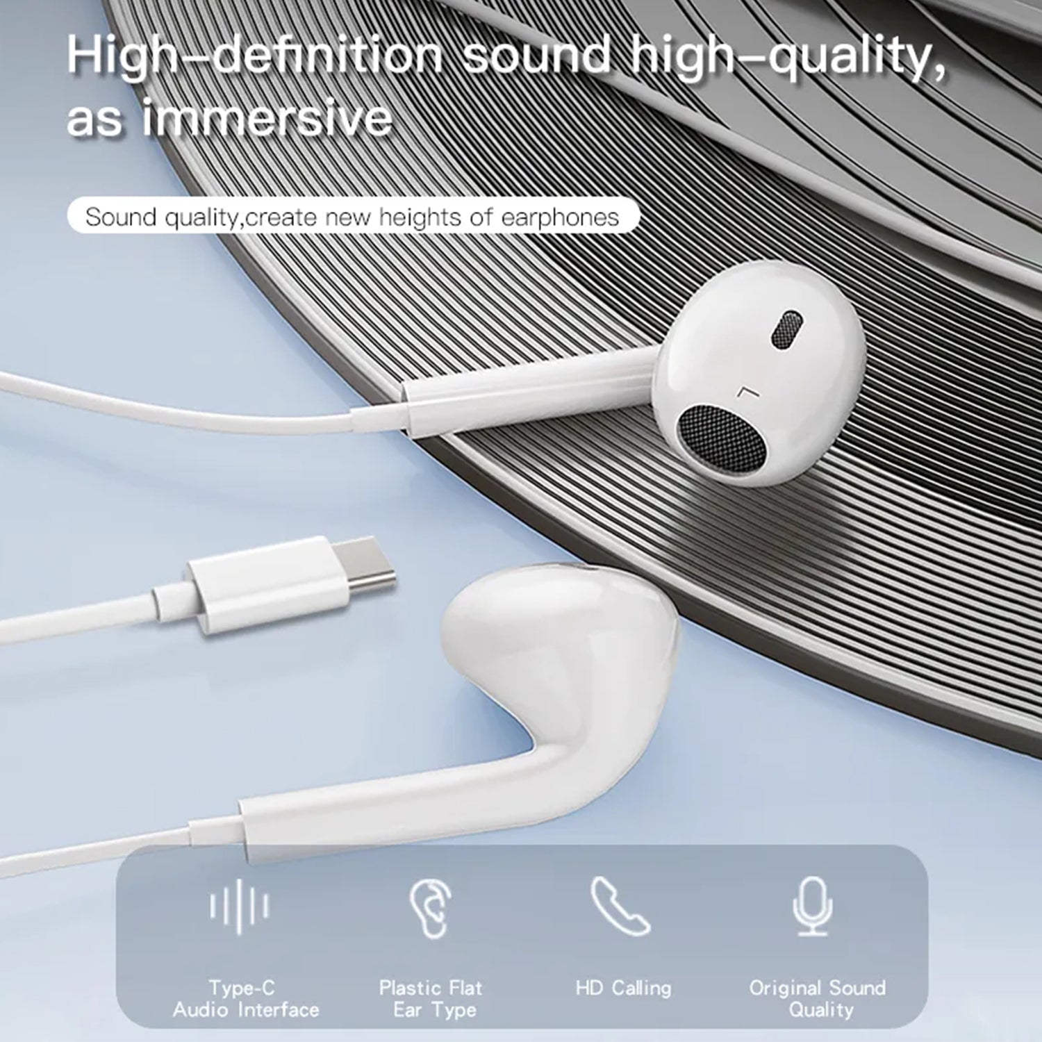 Type-C Wired Earbuds Headphones with Microphone with Volume Control&Support Call Compatible with iPhone 15 Series-White