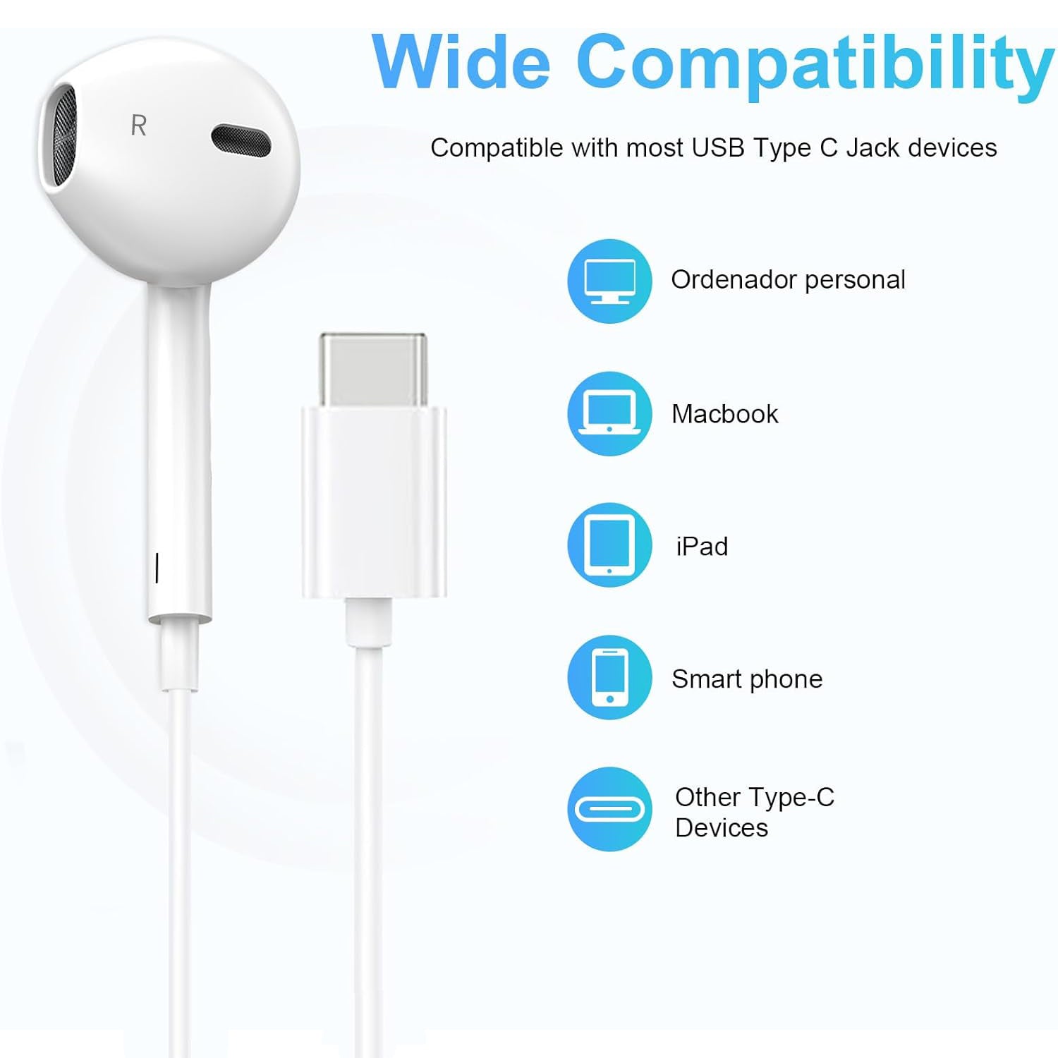 USB-C Headphones Type C Earphones for iPhone 15/15 Plus/15 Pro/15 Pro Max Magnetic HiFi Stereo DAC Earphone with Mic Wired Headphone-White