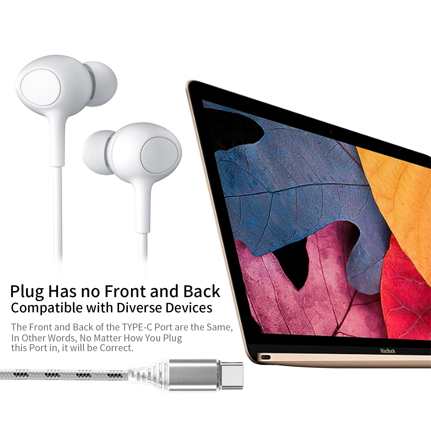 USB-C Wired Earbud Type Headphone With Microphone Compatible iPhone 15/15 Plus/15 Pro/15 Pro Max