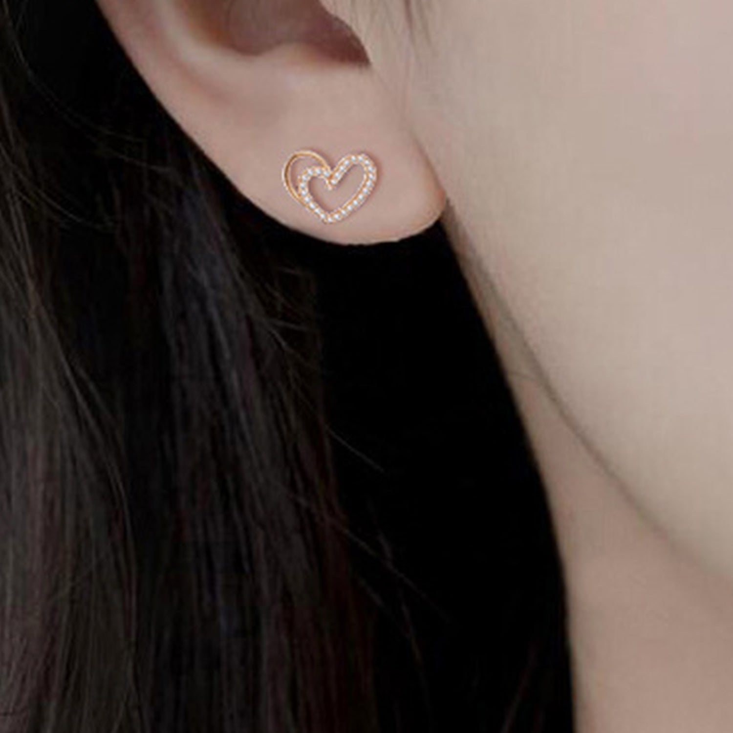 Minimalist hollow heart shaped earrings(X000684077)-Gold