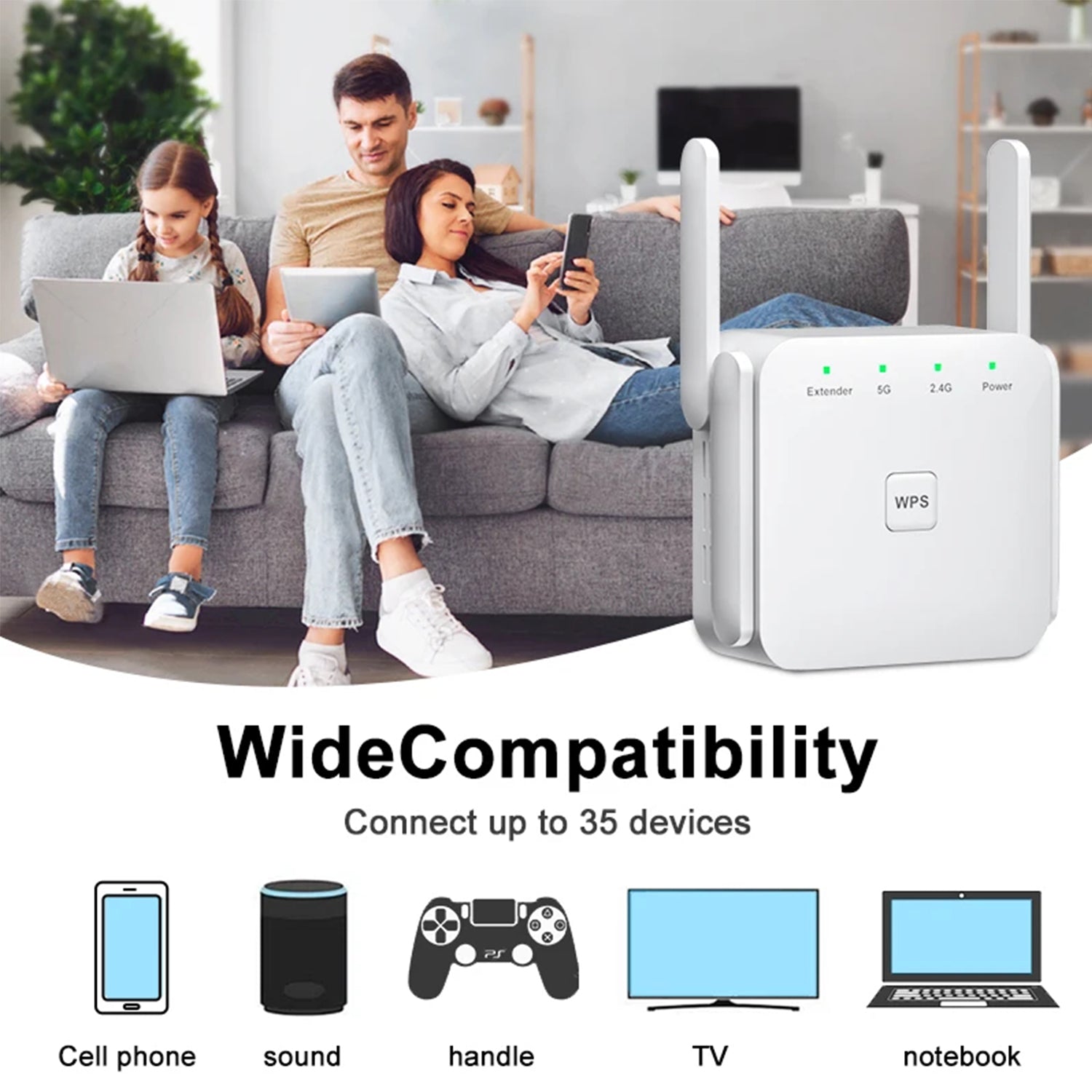 WiFi Extender 5G 1200Mbps Wi-Fi Signal Booster Amplifier for Home WiFi 2.4GHz Dual Band Wireless Repeater with Strong,4 Antennas 360° Coverage with Ethernet Port AP Mode